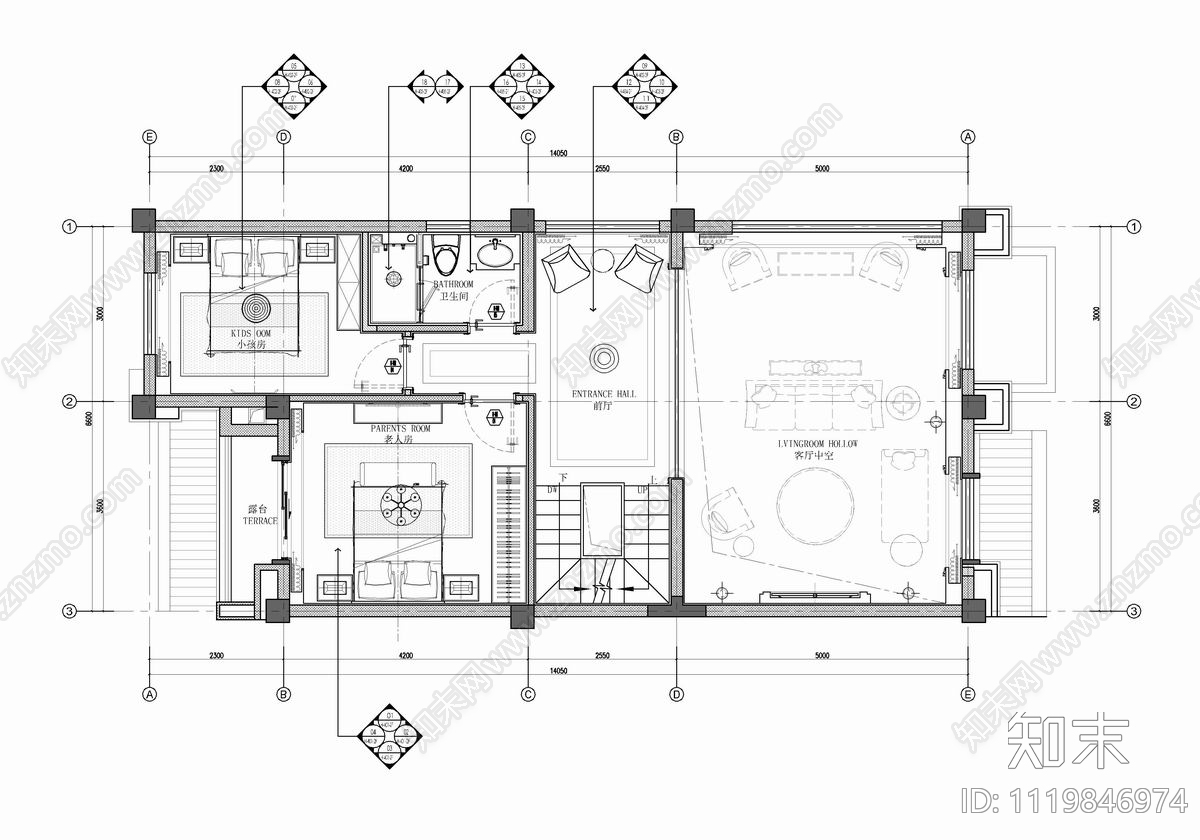 300㎡别墅样板房CAD施工图cad施工图下载【ID:1119846974】