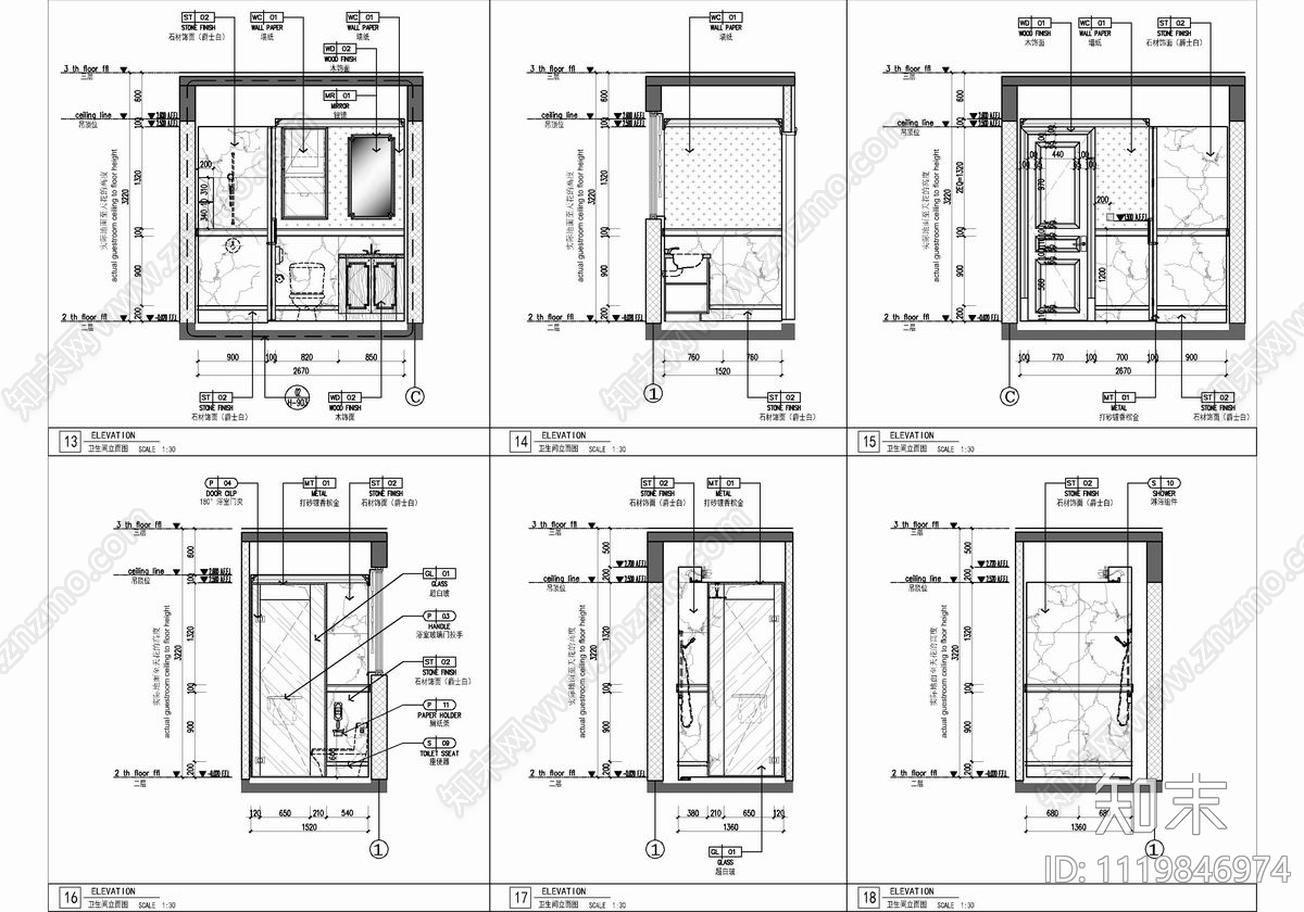 300㎡别墅样板房CAD施工图cad施工图下载【ID:1119846974】