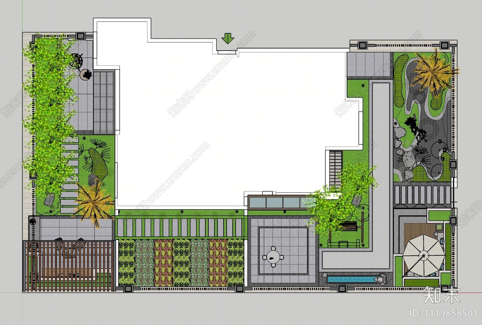 新中式庭院花园SU模型下载【ID:1119858501】