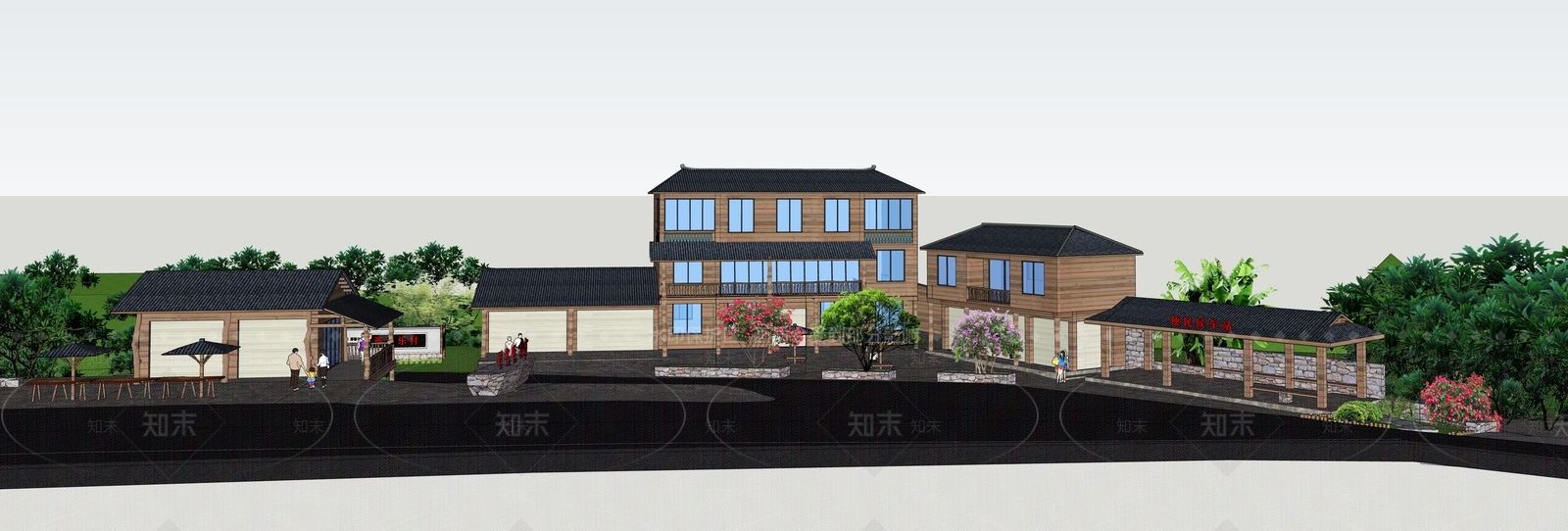 新中式驿站SU模型下载【ID:1119868952】