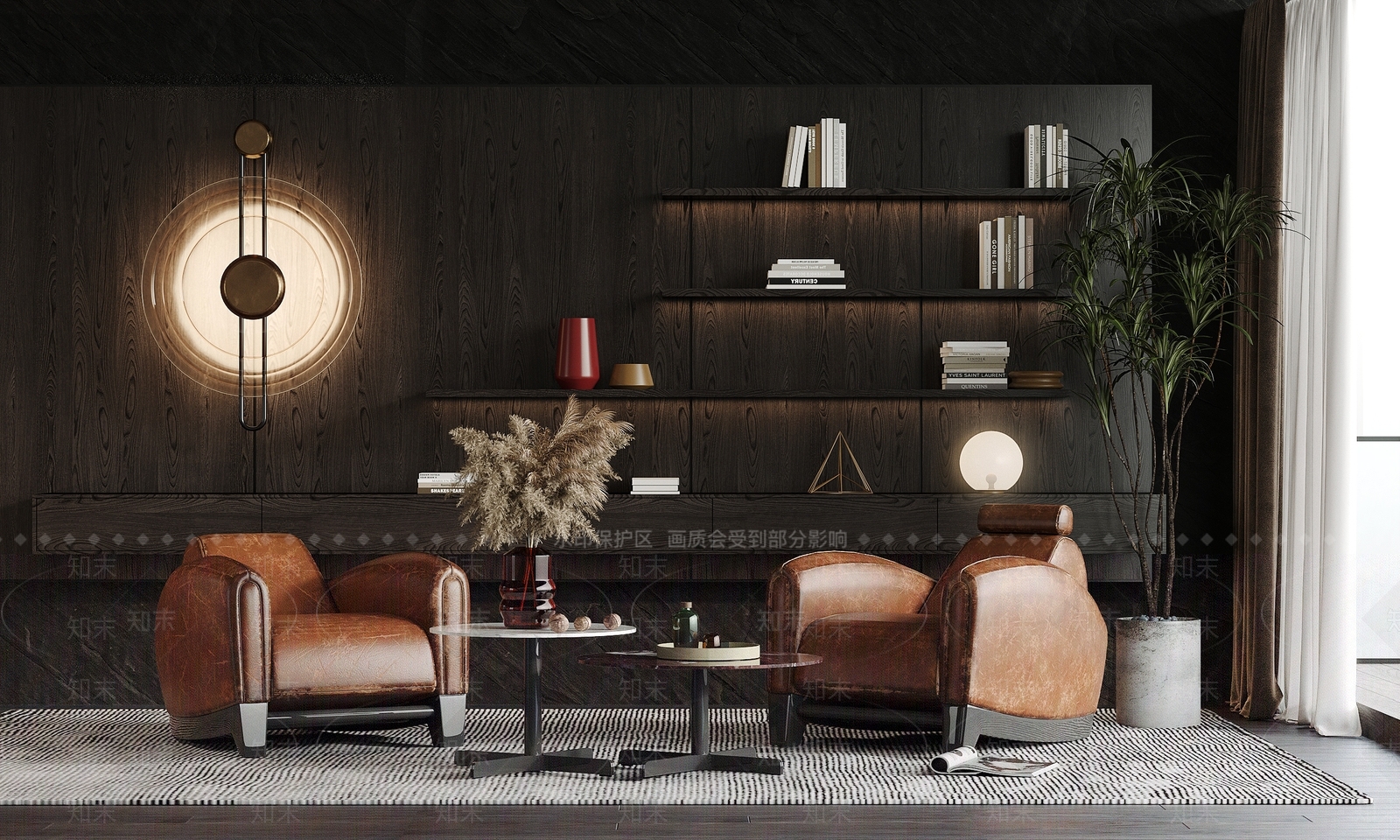 现代皮革单人沙发组合3D模型下载【ID:1119872676】