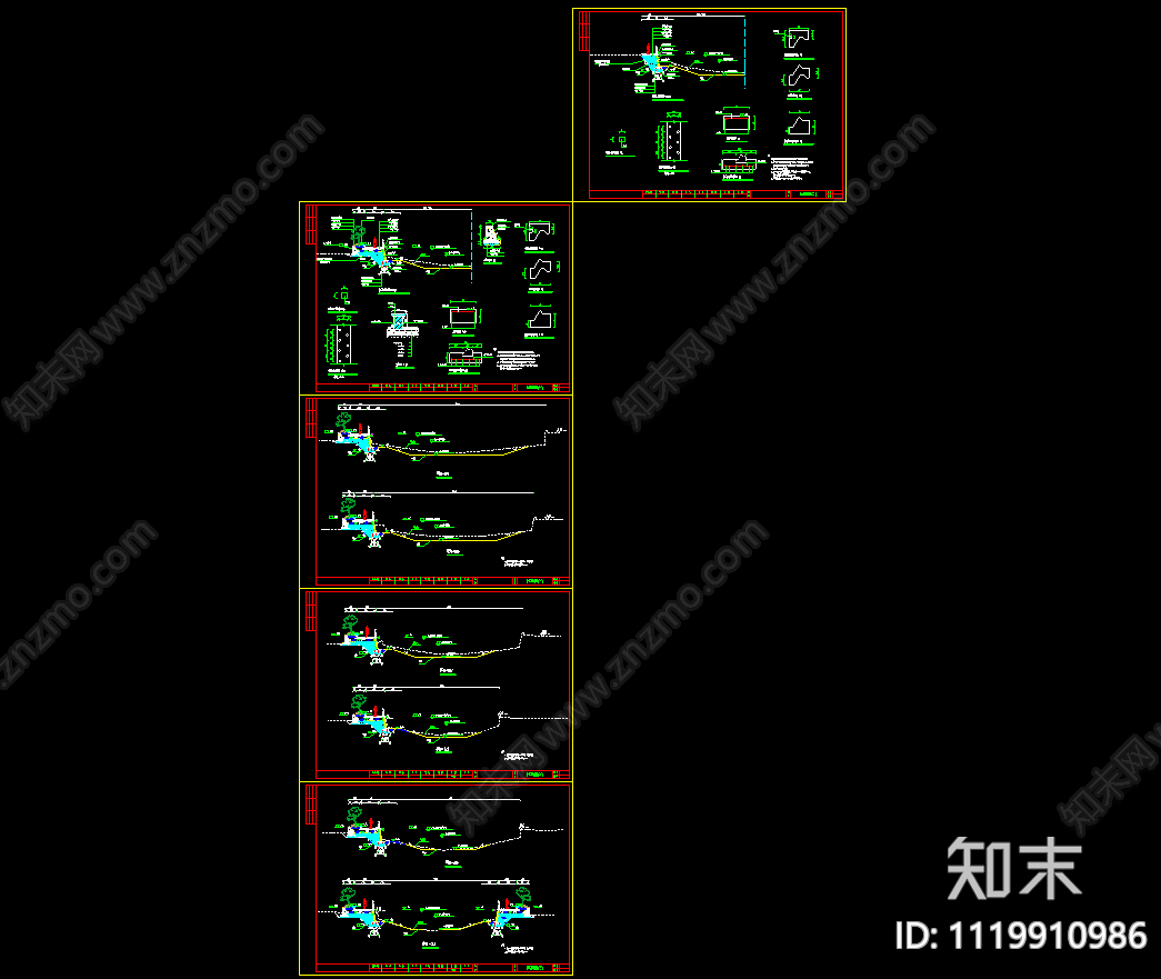 生态河道治理工程驳岸桩基护岸标椎断面图CAD施工图下载【ID:1119910986】