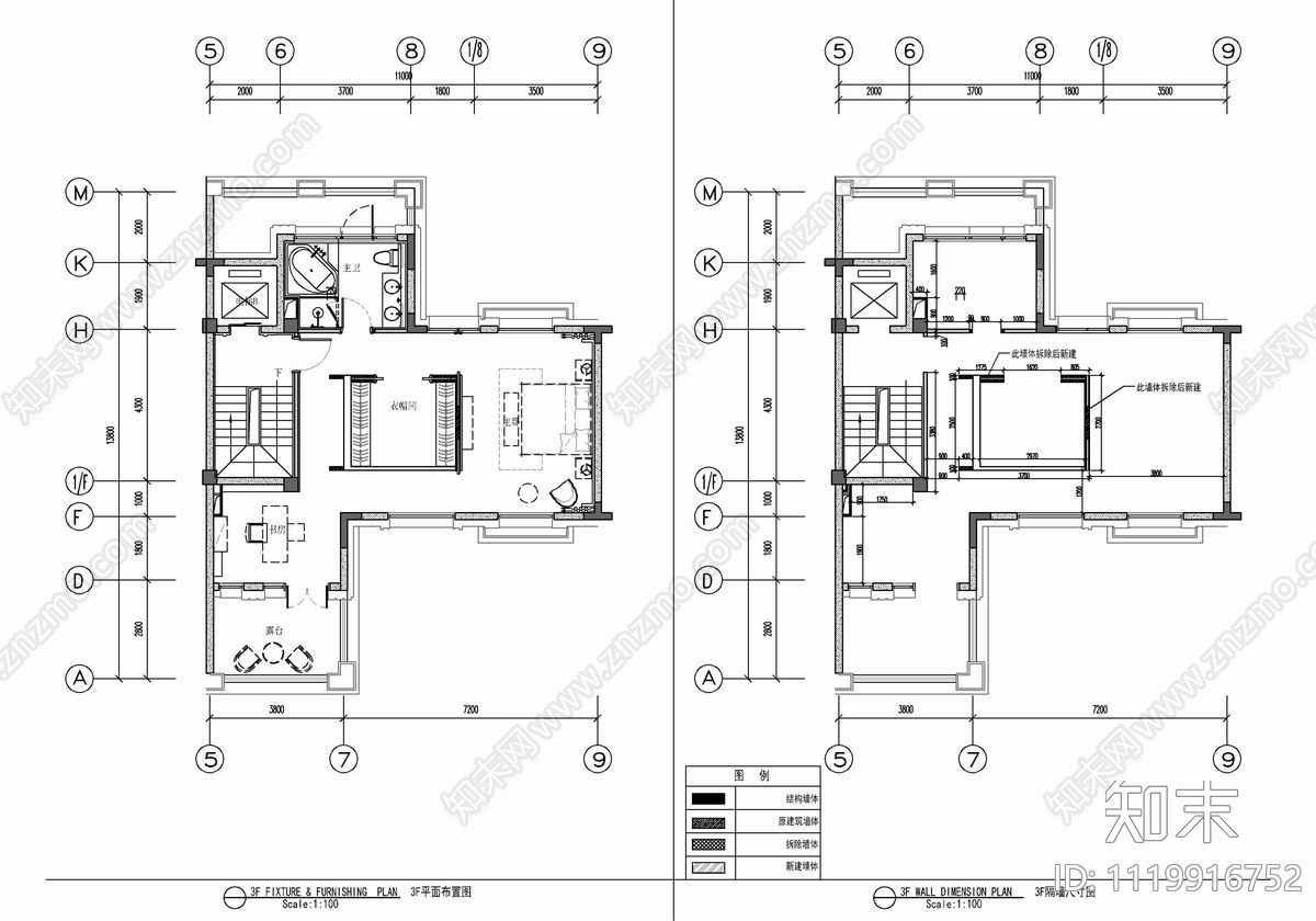 三层别墅样板间CAD施工图cad施工图下载【ID:1119916752】