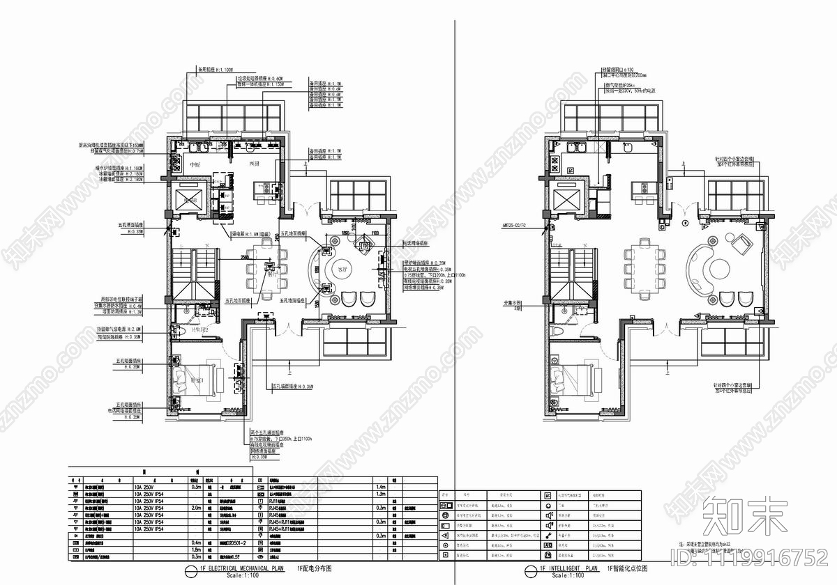 三层别墅样板间CAD施工图cad施工图下载【ID:1119916752】