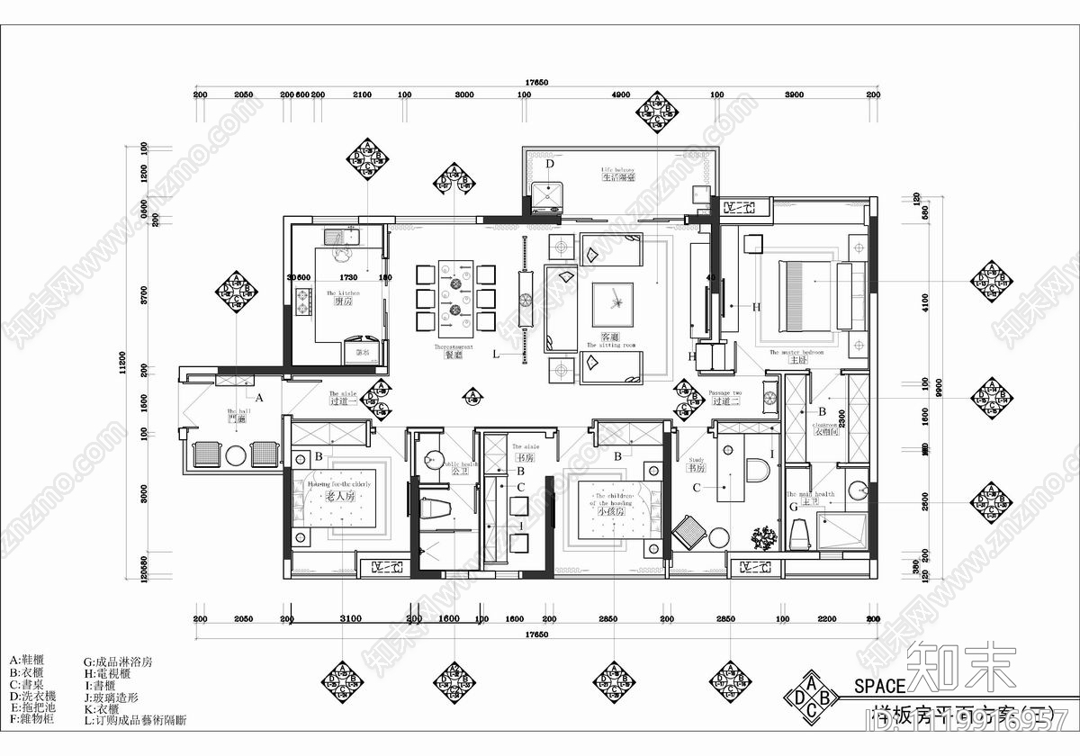 180㎡大平层家装样板间CAD施工图cad施工图下载【ID:1119916957】