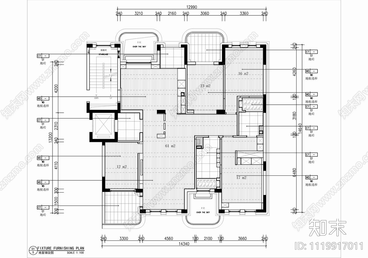 230㎡现代简约大平层CAD彩平图施工图施工图下载【ID:1119917011】