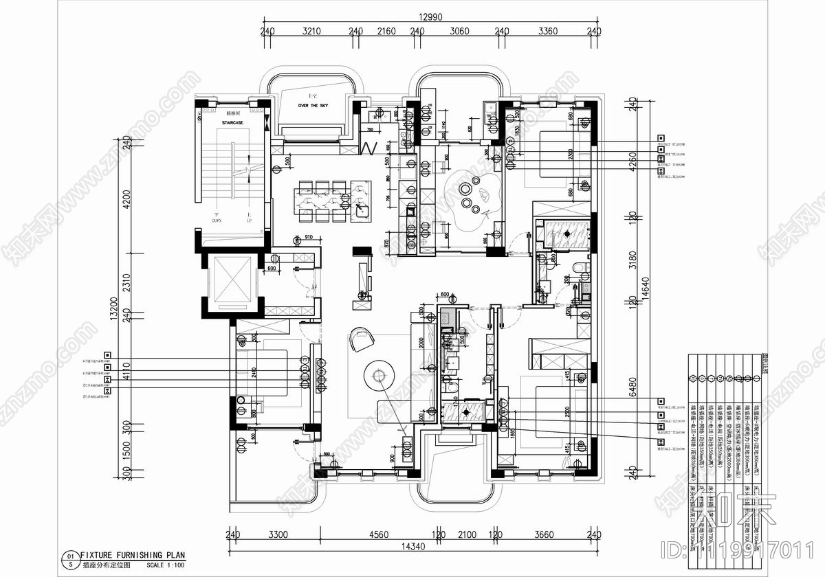 230㎡现代简约大平层CAD彩平图施工图施工图下载【ID:1119917011】