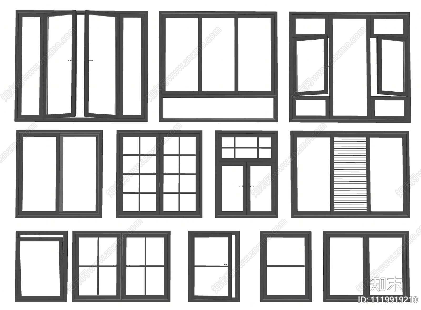 现代铝合金窗户组合SU模型下载【ID:1119919210】