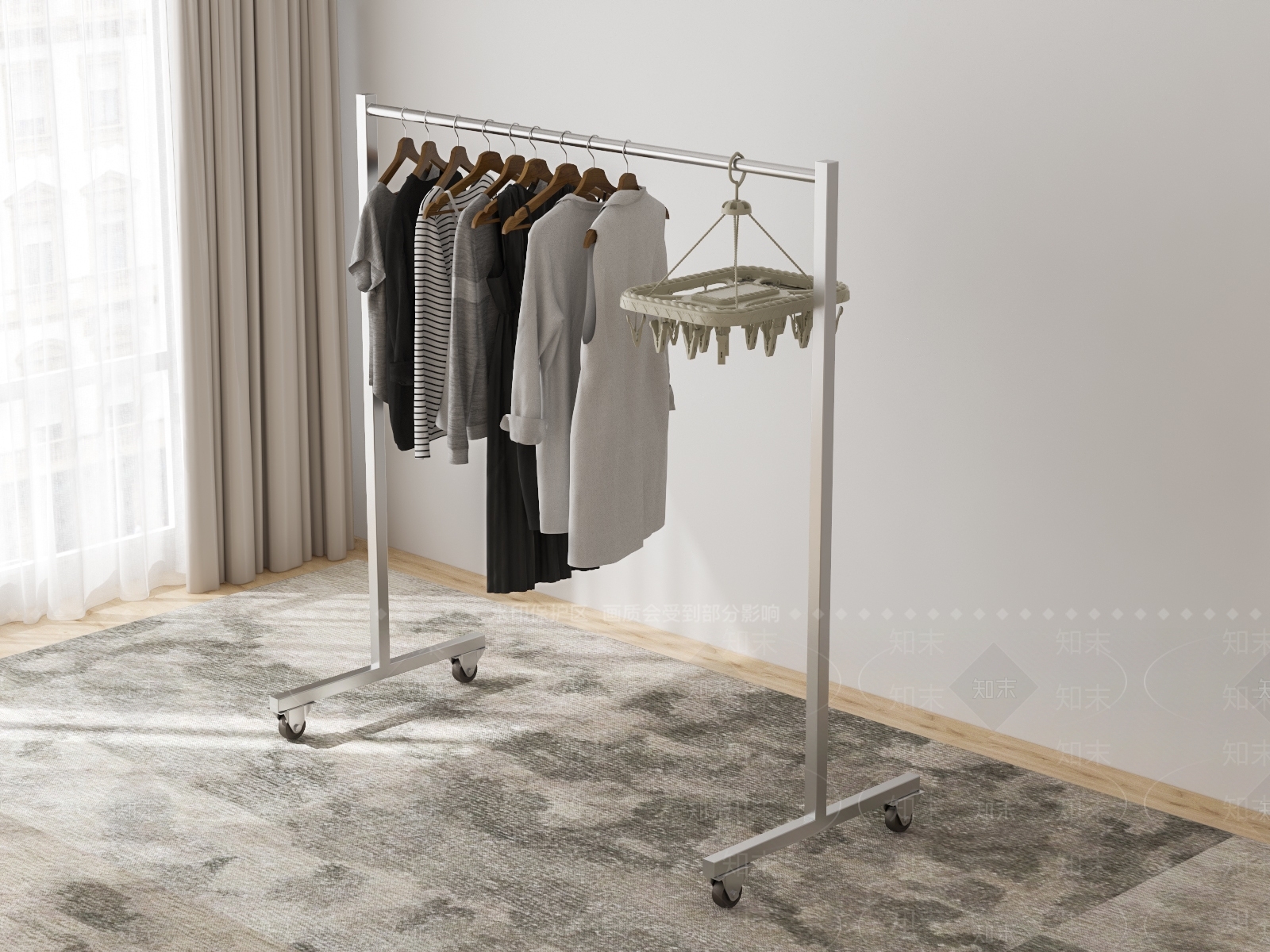 可移动落地晾衣架3D模型下载【ID:1119925900】