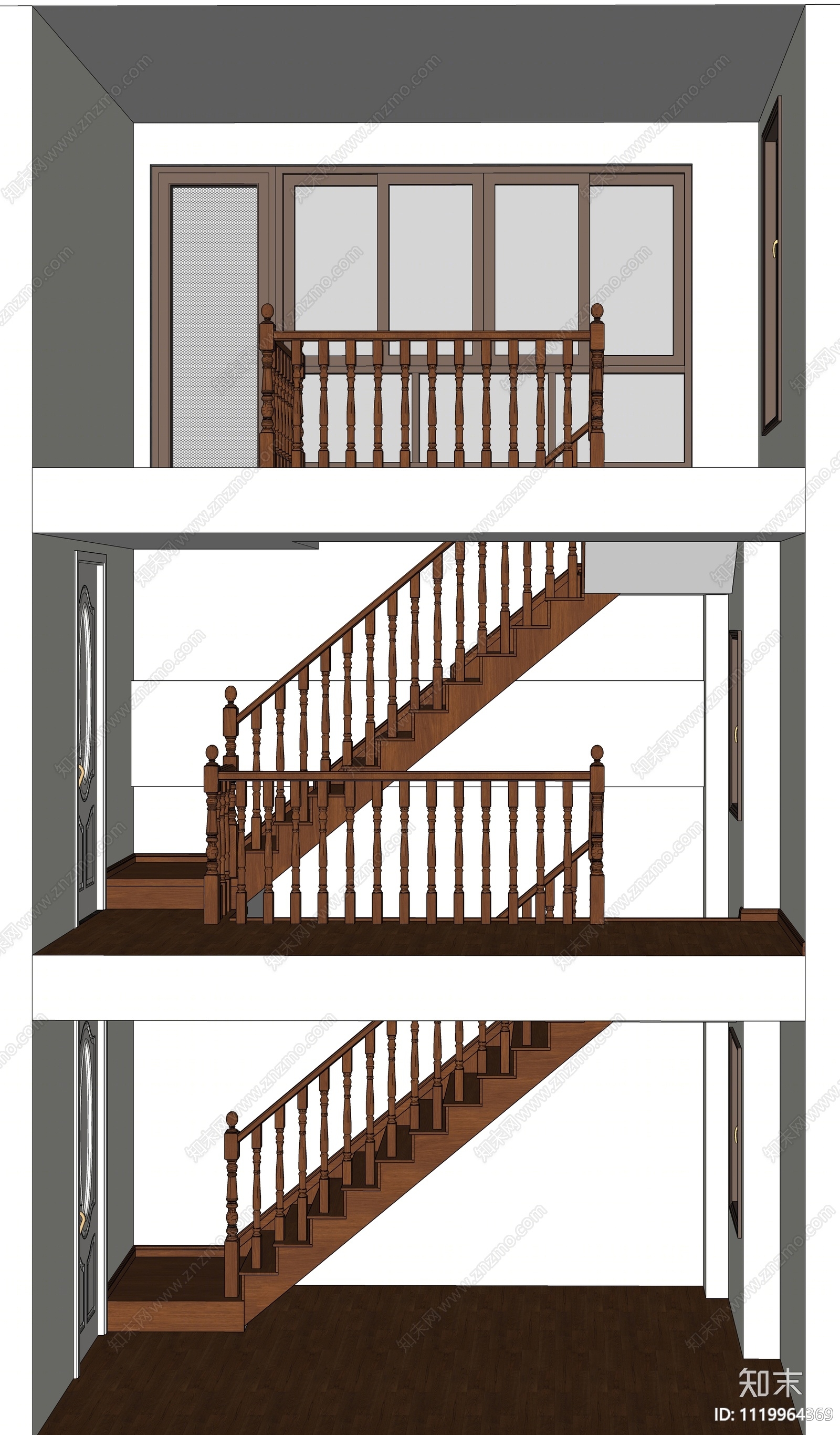 欧式木质扶手楼梯SU模型下载【ID:1119964369】