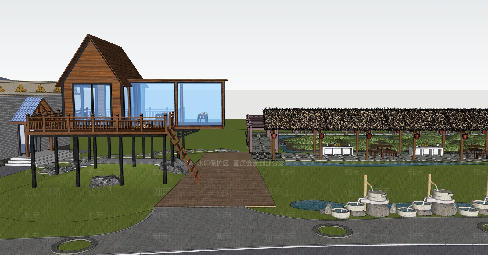 现代美丽乡村规划景观SU模型下载【ID:1119967761】