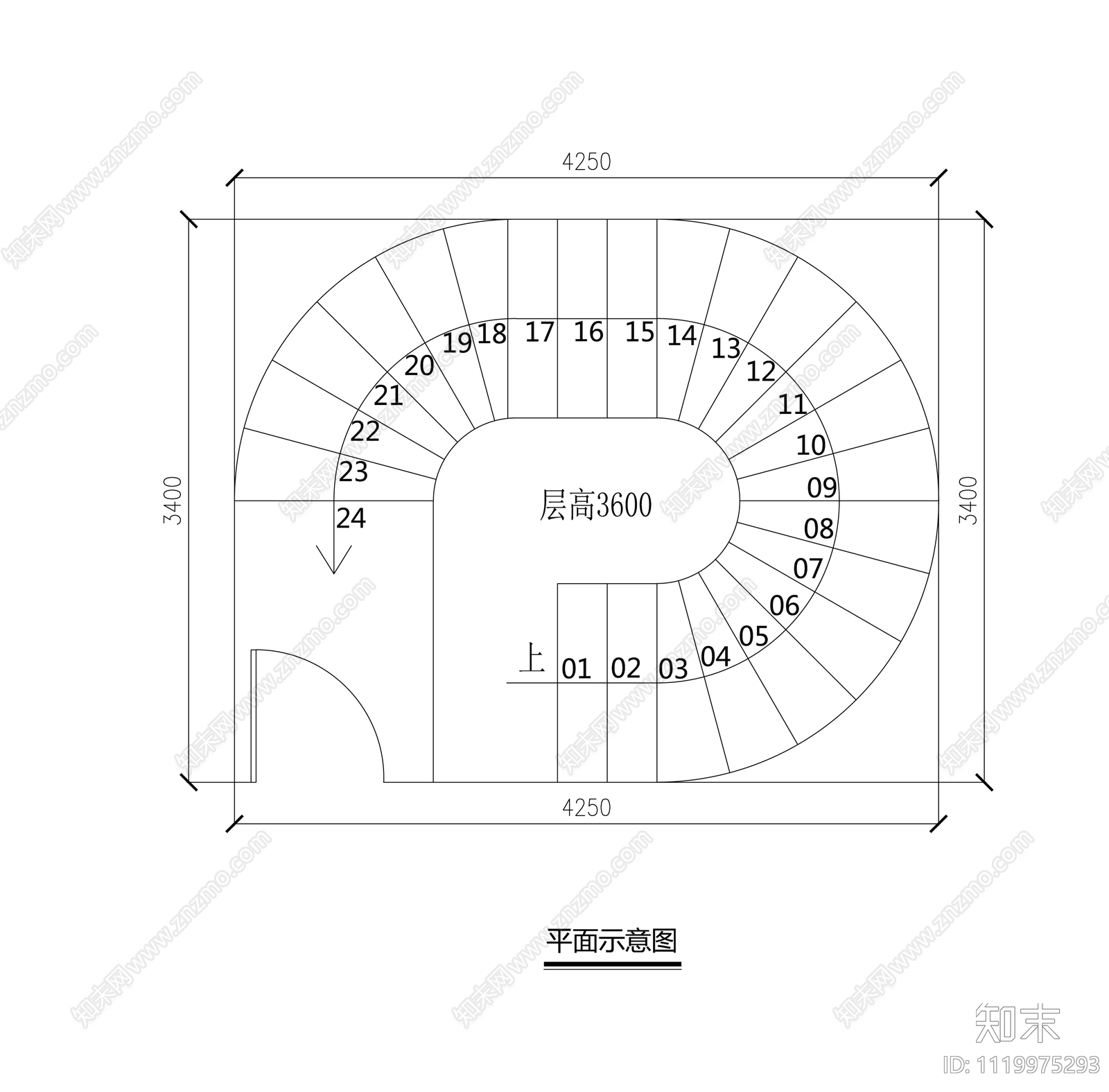 旋转楼梯节点详图施工图cad施工图下载【ID:1119975293】