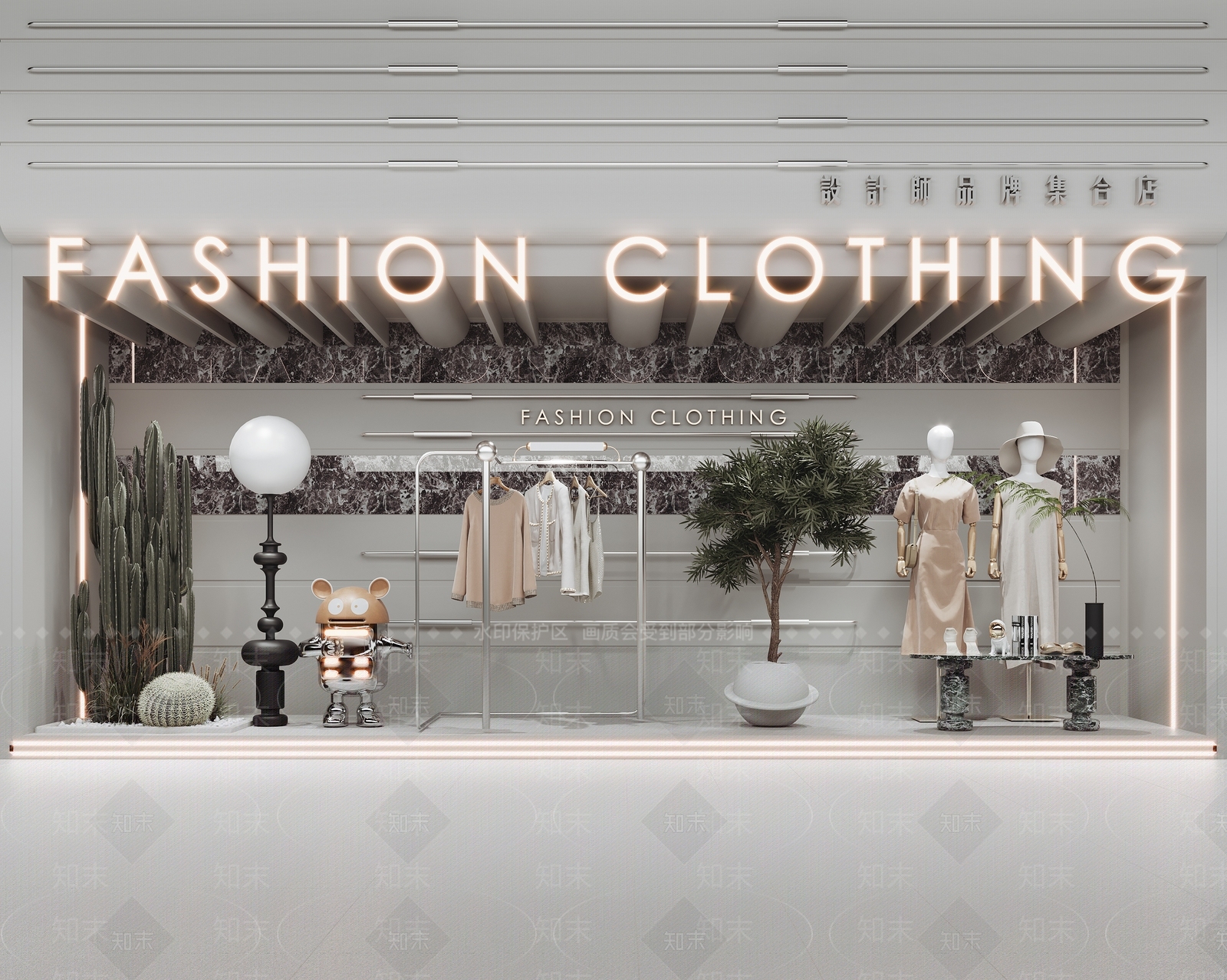侘寂风女装服装店橱窗SU模型下载【ID:1119979398】