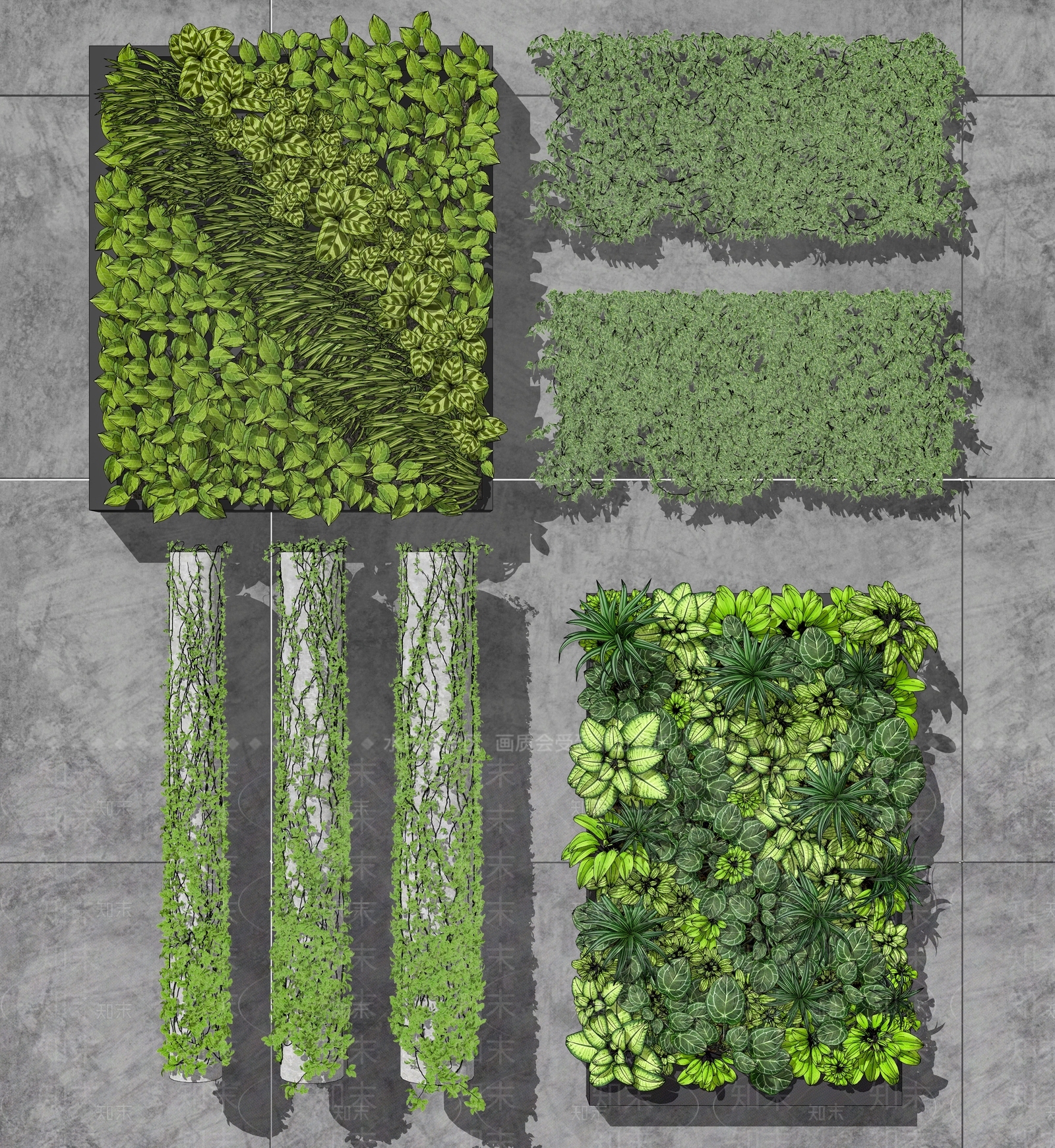 现代绿植墙SU模型下载【ID:1119986797】_知末su模型网