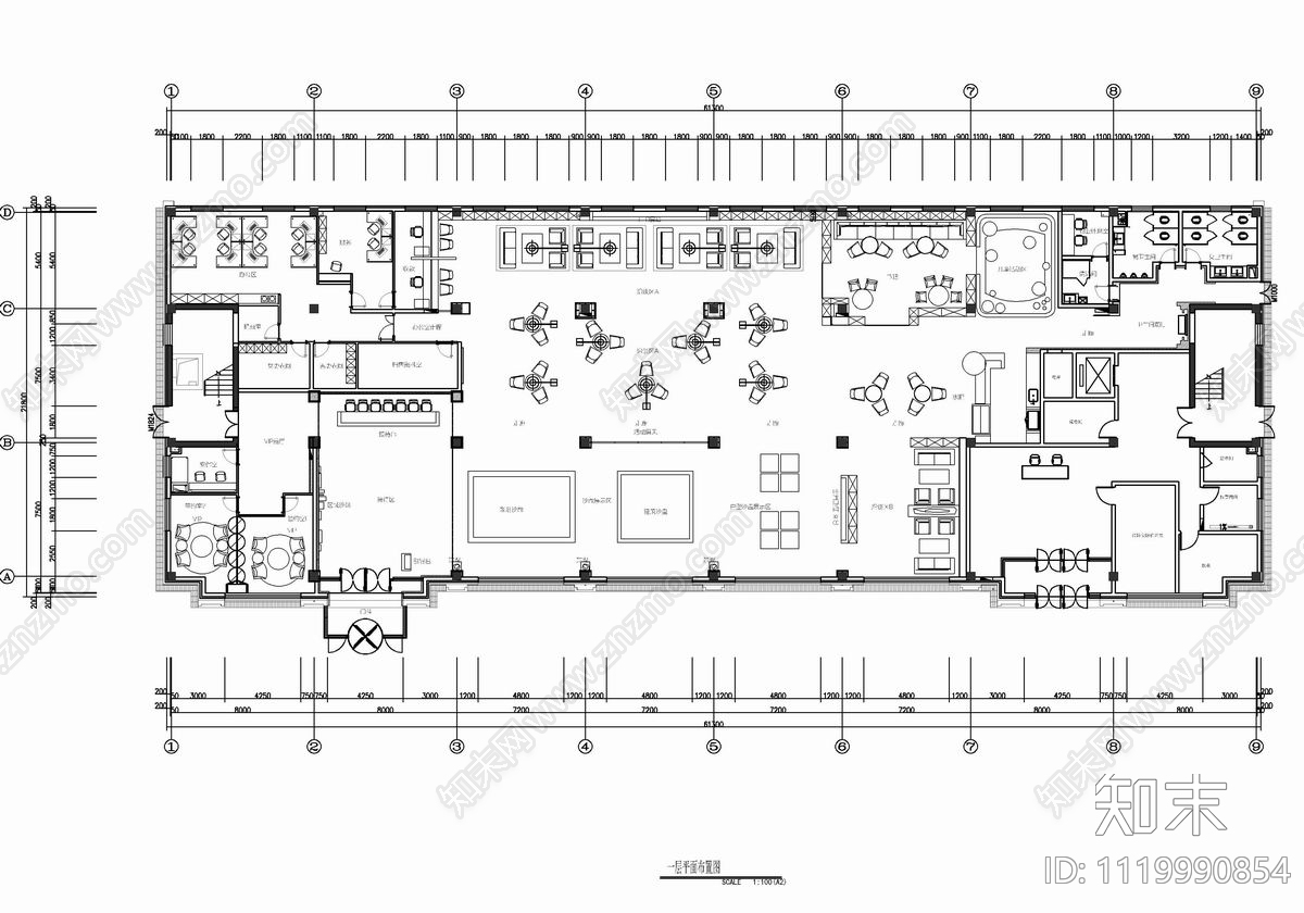 1500㎡售楼中心设计CAD施工图cad施工图下载【ID:1119990854】