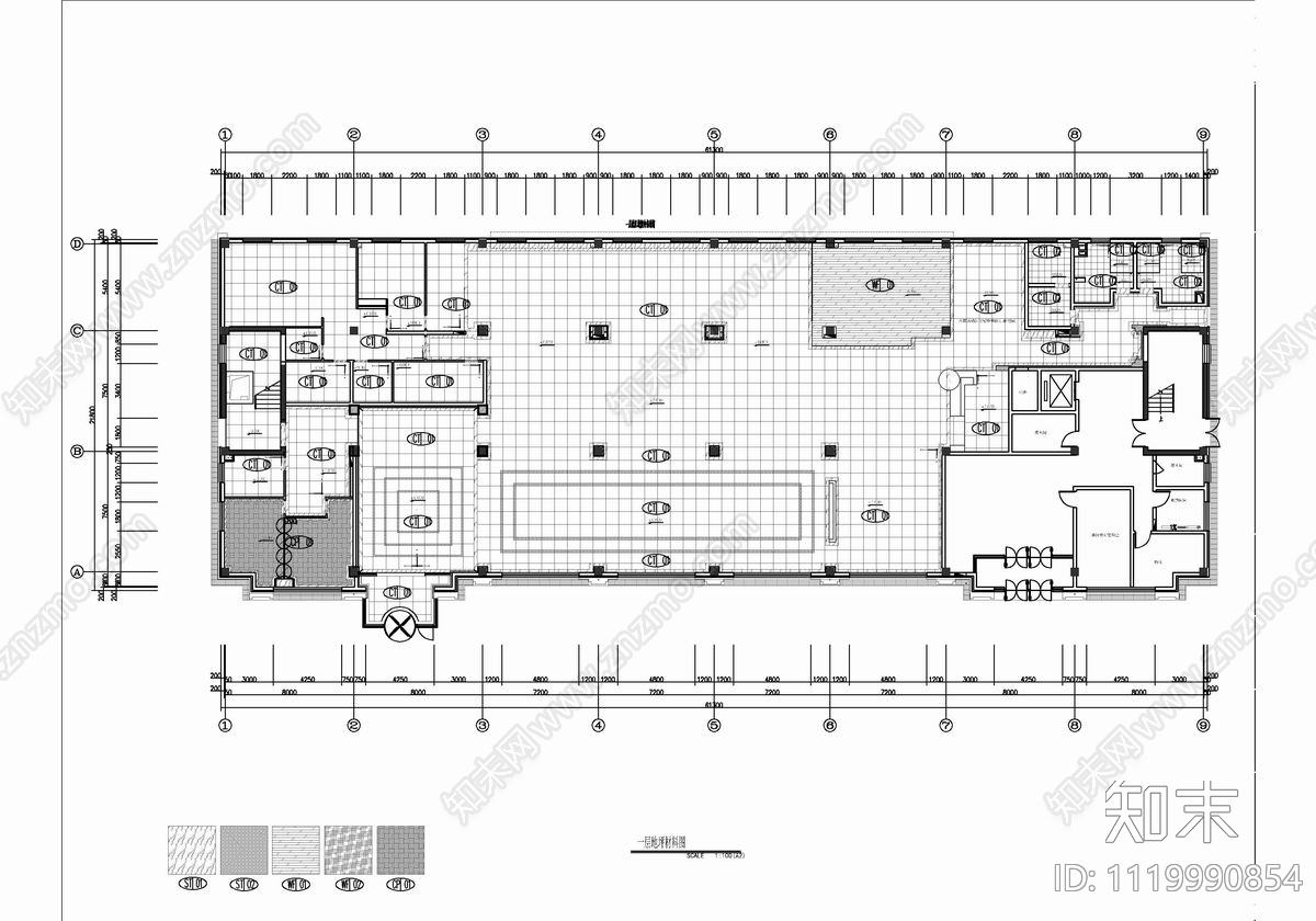 1500㎡售楼中心设计CAD施工图cad施工图下载【ID:1119990854】