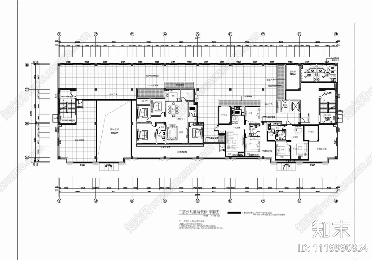 1500㎡售楼中心设计CAD施工图cad施工图下载【ID:1119990854】