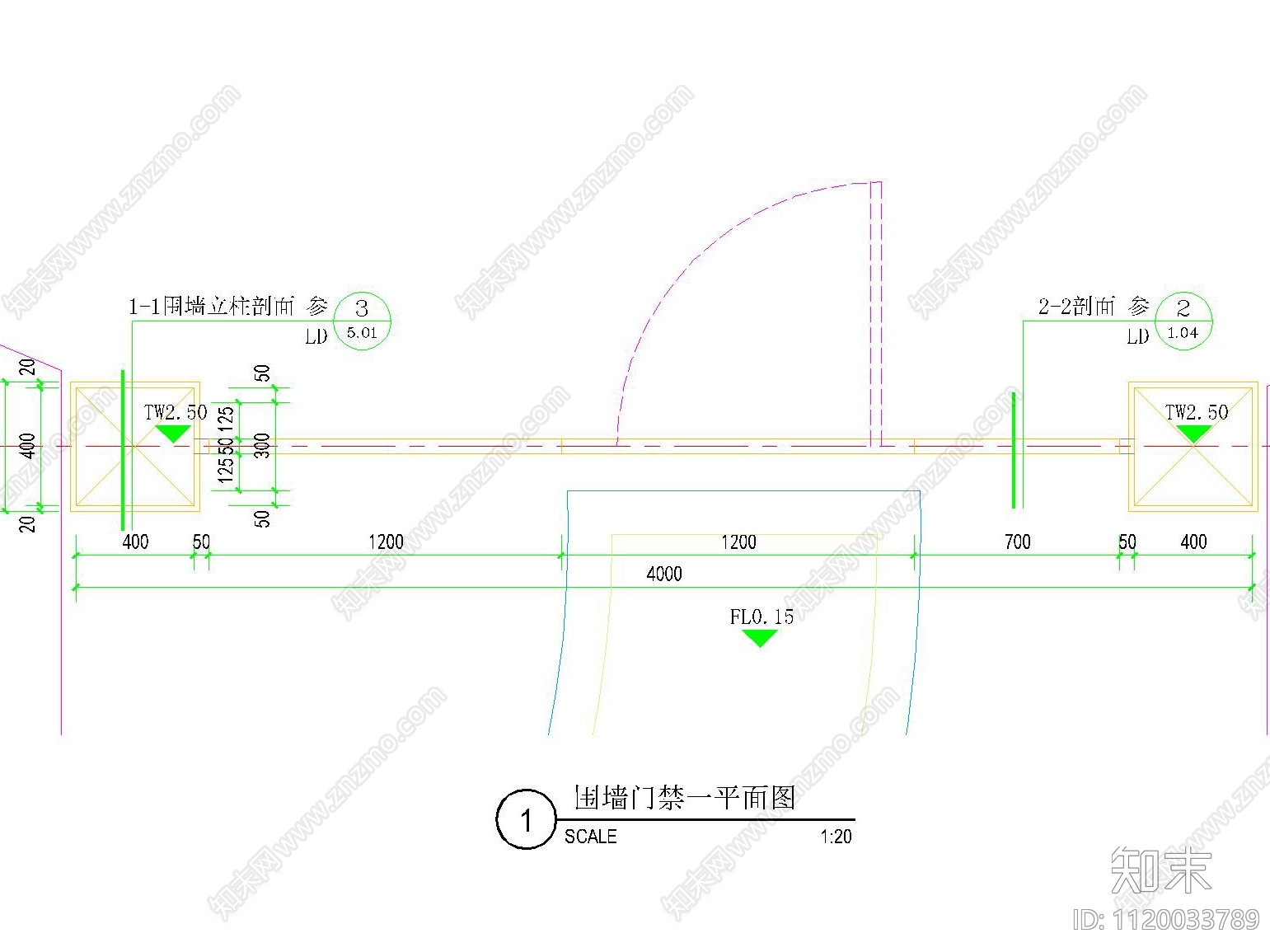 叶片造型矩形拱形铁艺门施工图cad施工图下载【ID:1120033789】