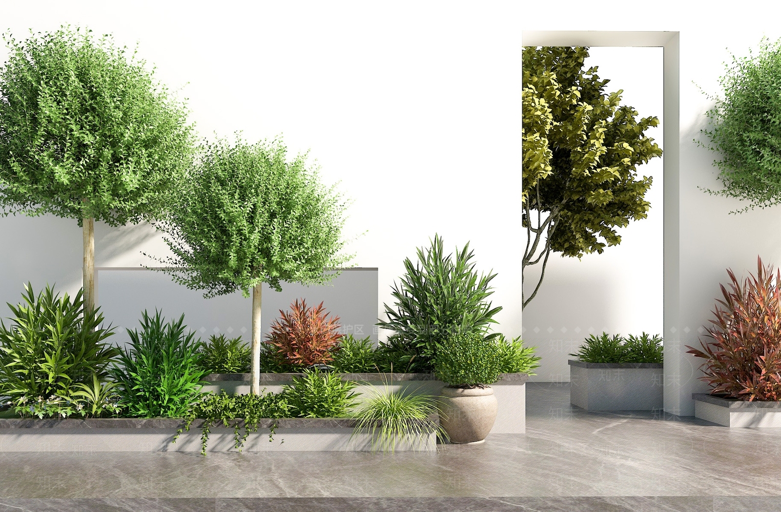 现代室外景观植物组合SU模型下载【ID:1120057030】