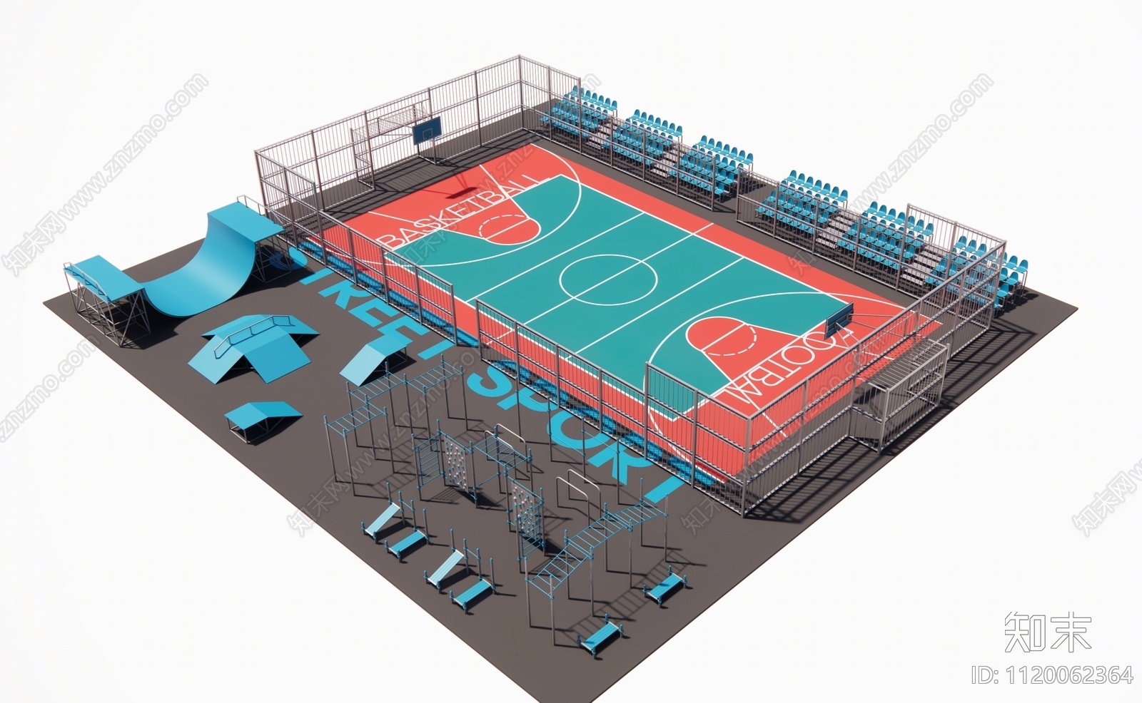 现代户外篮球场SU模型下载【ID:1120062364】