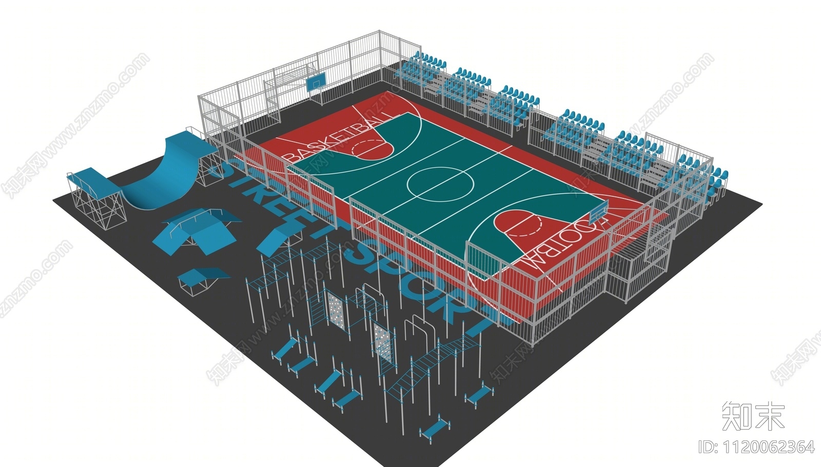 现代户外篮球场SU模型下载【ID:1120062364】