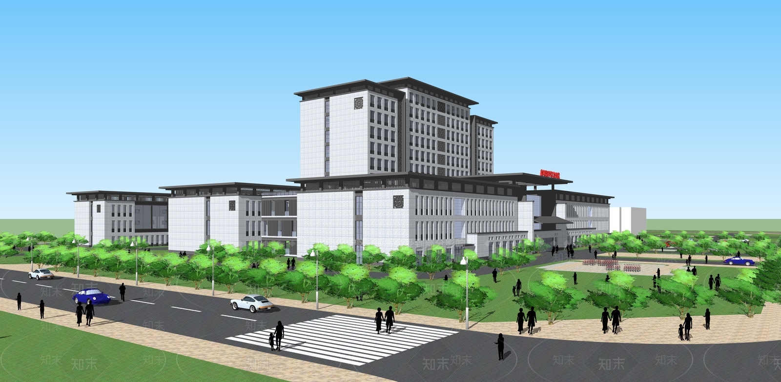 新中式综合医院SU模型下载【ID:1120086898】