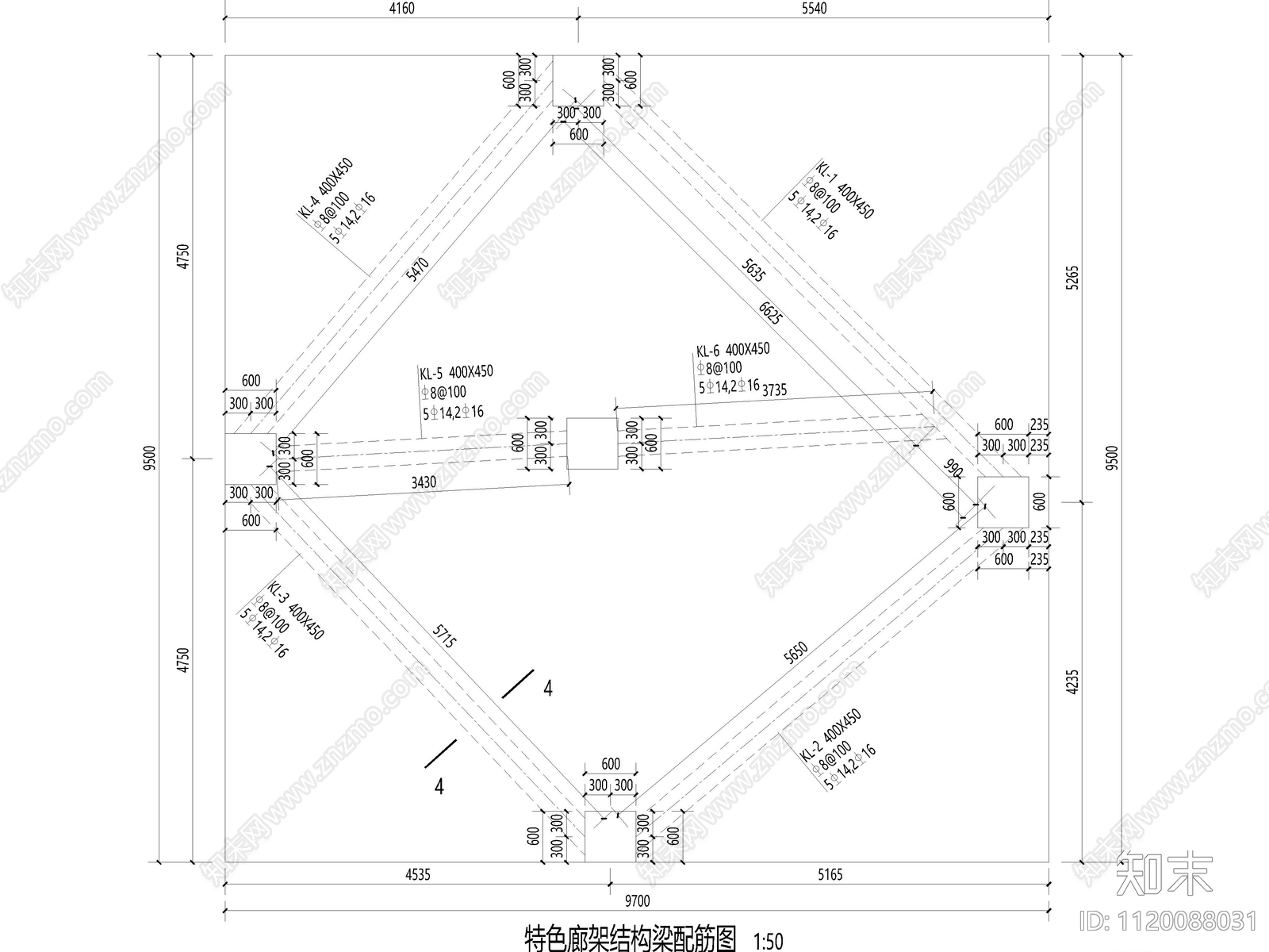 现代简约特色景观廊架施工图cad施工图下载【ID:1120088031】