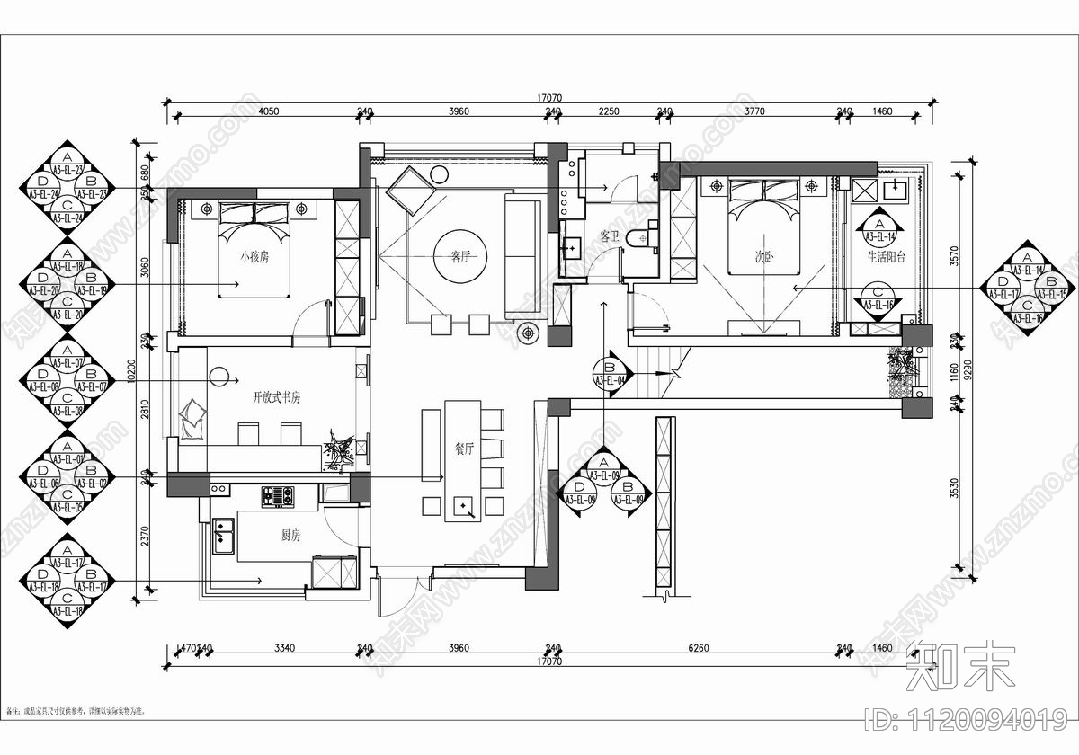 180㎡家装跃层CAD施工图施工图下载【ID:1120094019】
