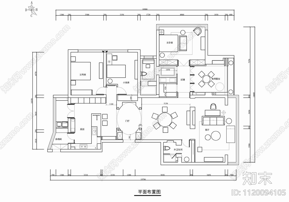 2200㎡江景大平层CAD施工图cad施工图下载【ID:1120094105】