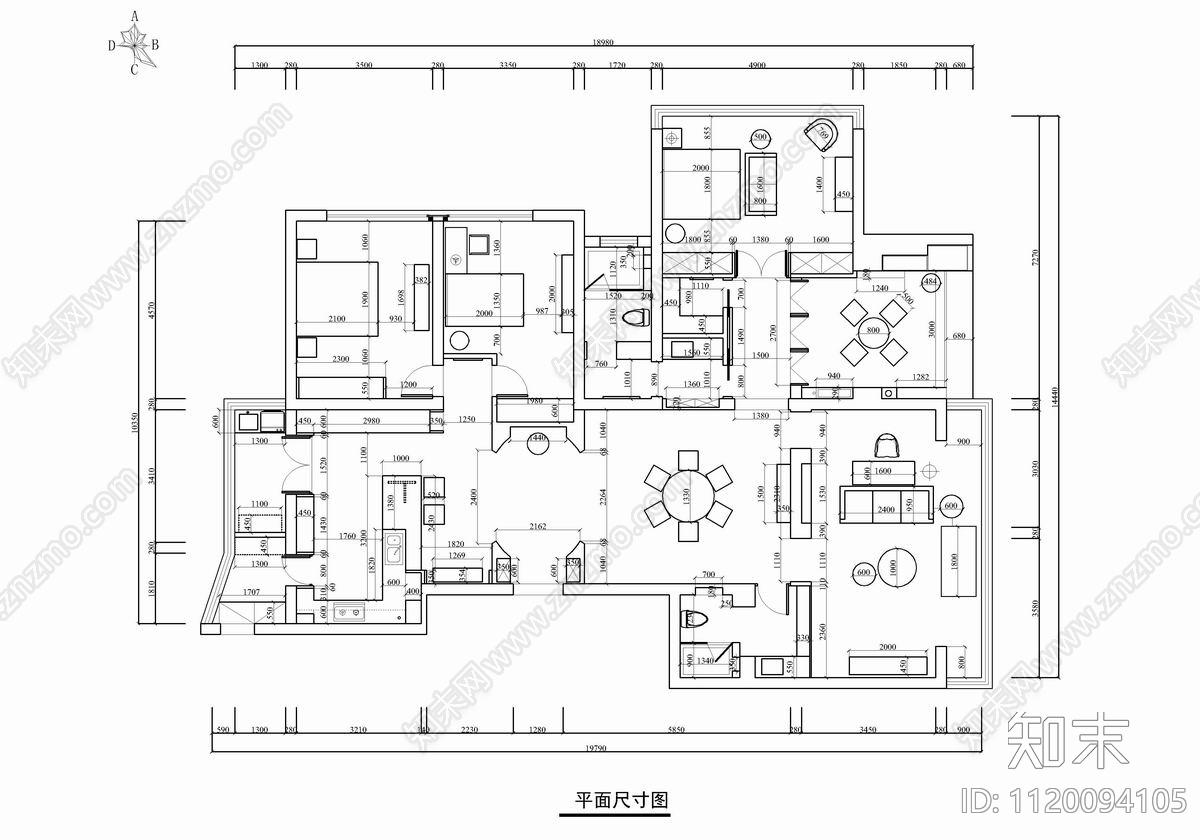 2200㎡江景大平层CAD施工图cad施工图下载【ID:1120094105】