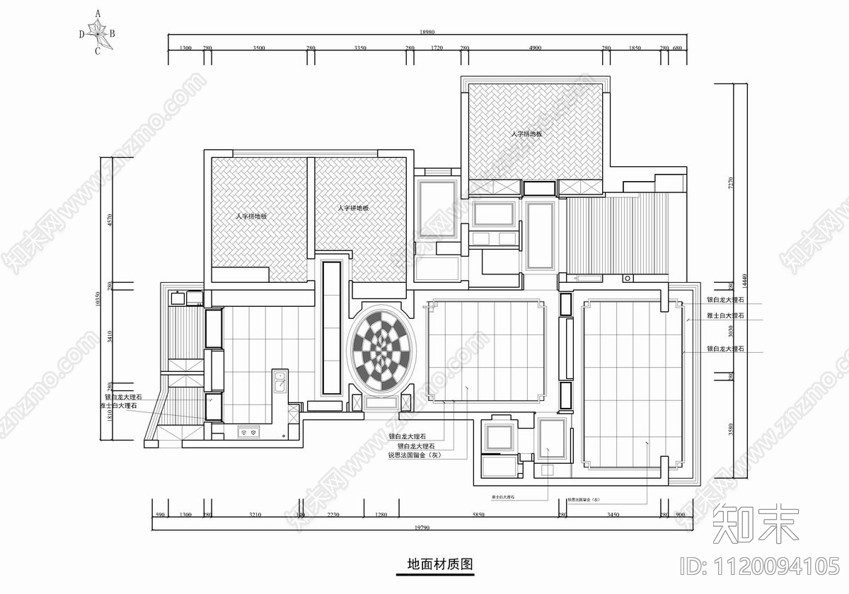 2200㎡江景大平层CAD施工图cad施工图下载【ID:1120094105】