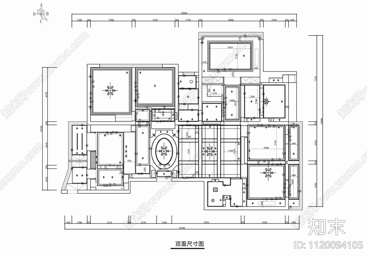 2200㎡江景大平层CAD施工图cad施工图下载【ID:1120094105】