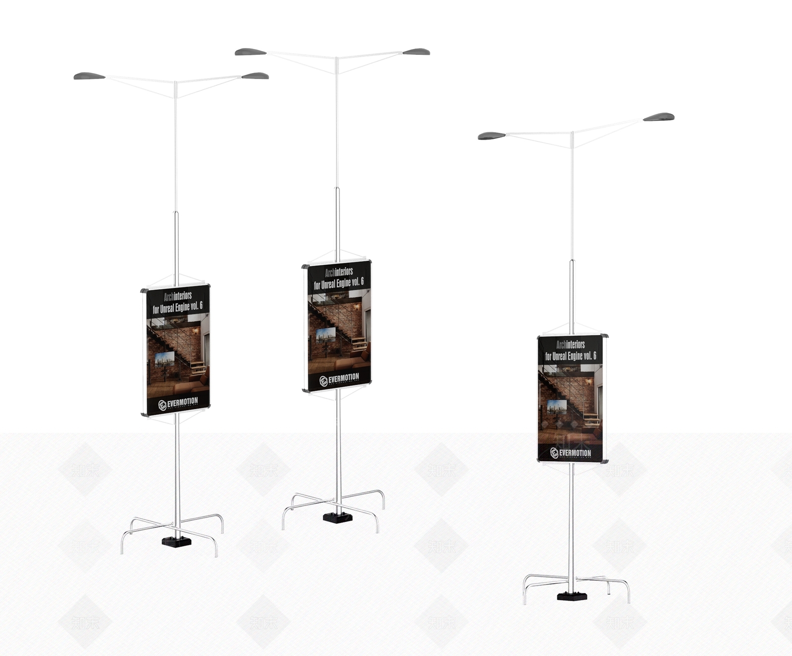 现代路口指示牌路灯3D模型下载【ID:1120096122】