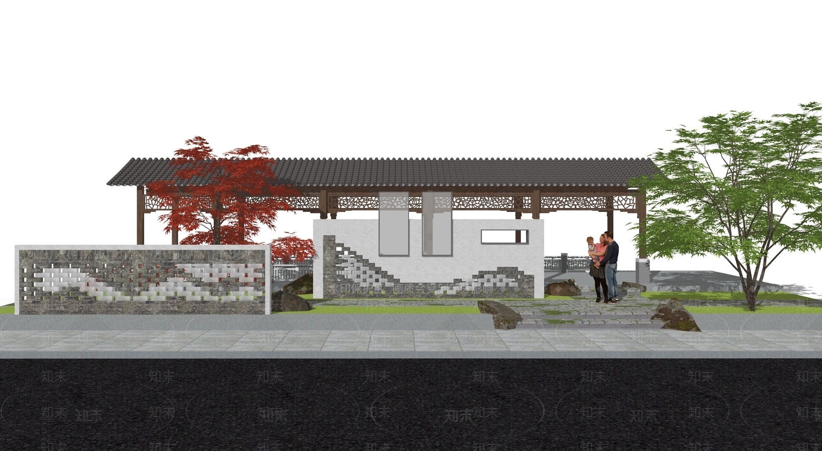 新中式廊架SU模型下载【ID:1120106492】_知末su模型网
