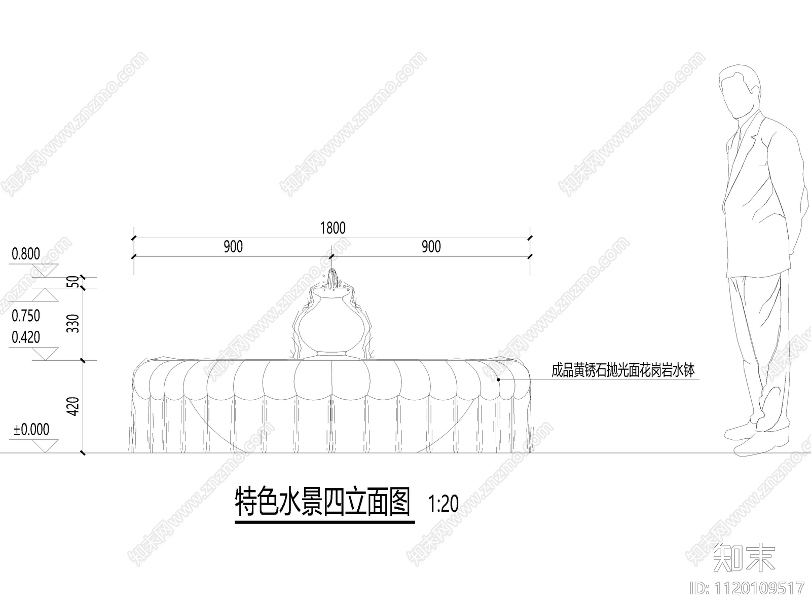 欧式古典花钵涌泉节点施工图下载【ID:1120109517】