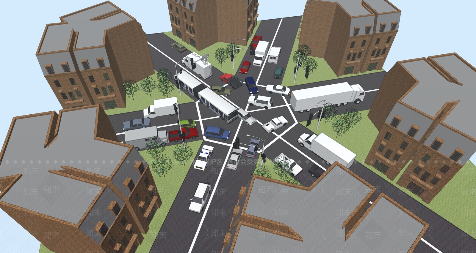现代街区道路SU模型下载【ID:1120111081】