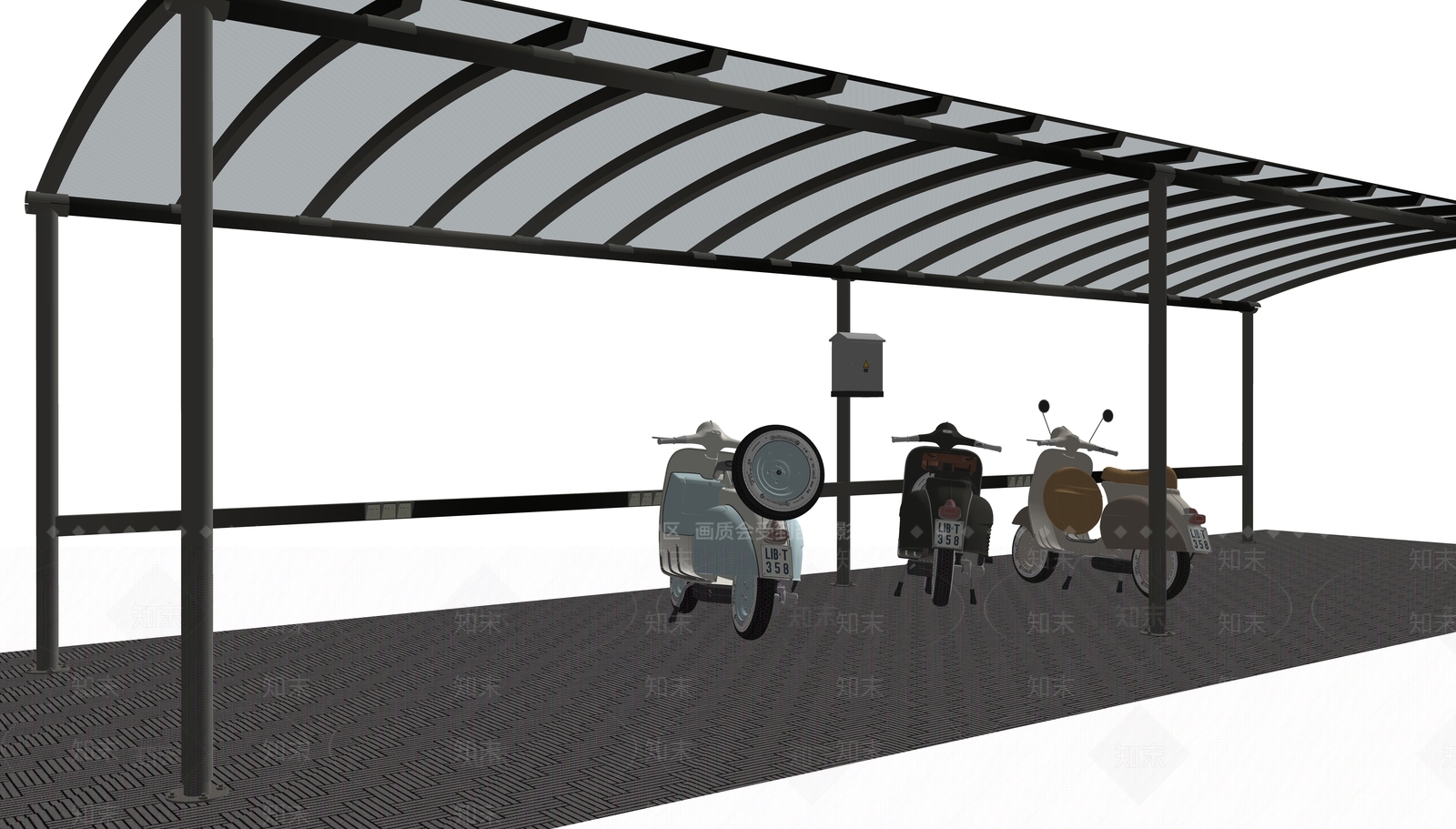 现代摩托车非机动车雨棚SU模型下载【ID:1120114501】