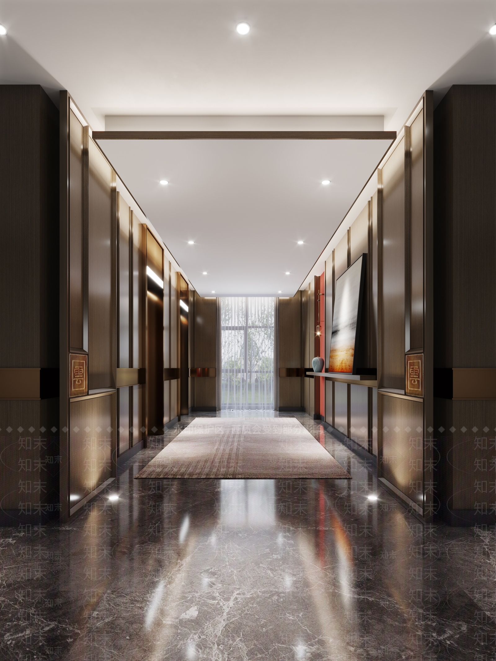 新中式酒店电梯厅3D模型下载【ID:1120118802】