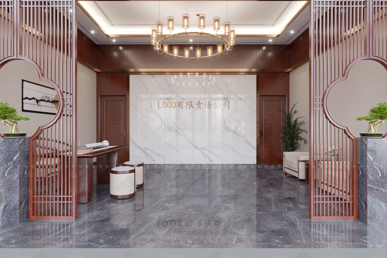 新中式会所前台3D模型下载【ID:1120122050】