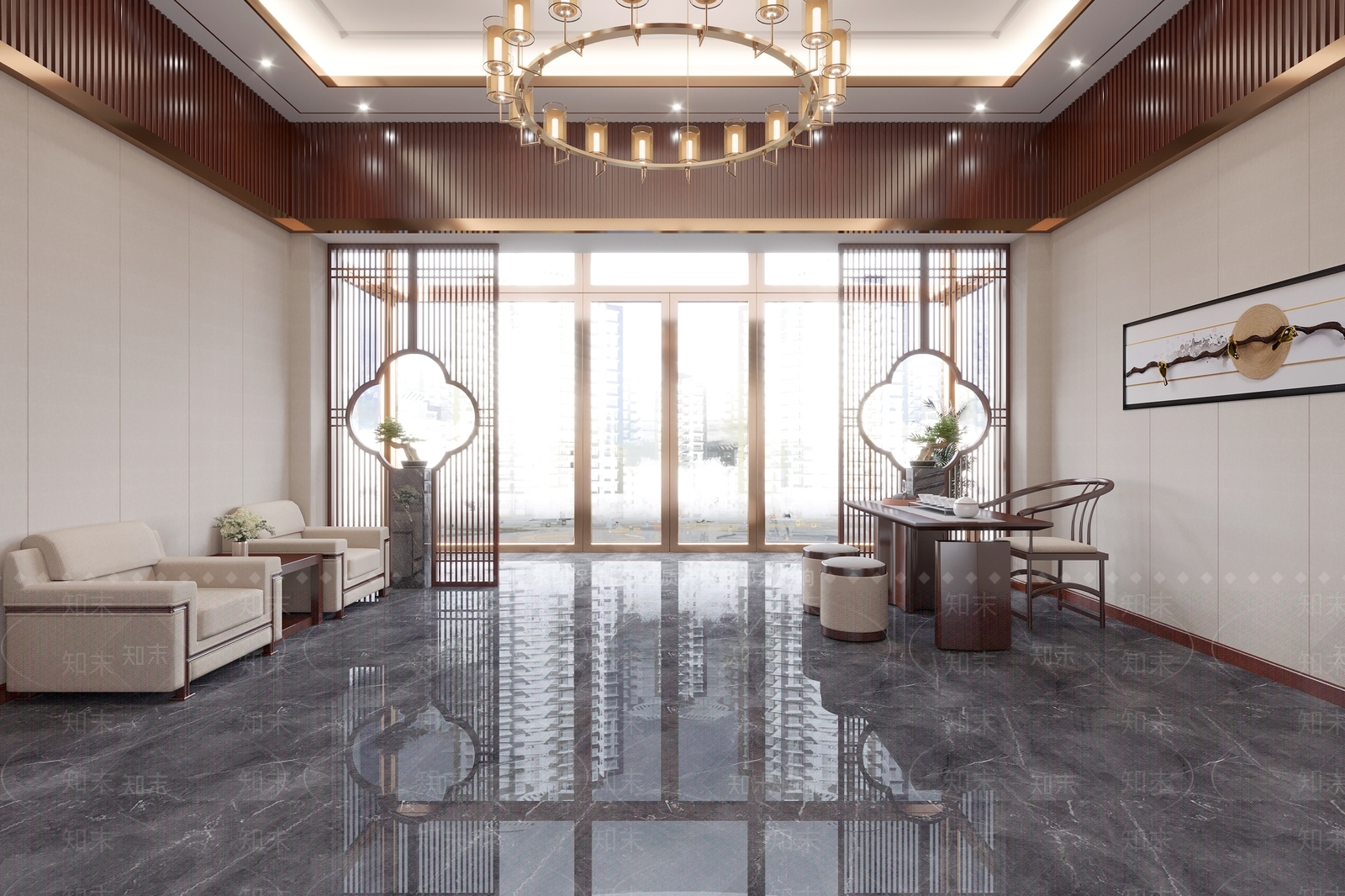 新中式会所前台3D模型下载【ID:1120122050】