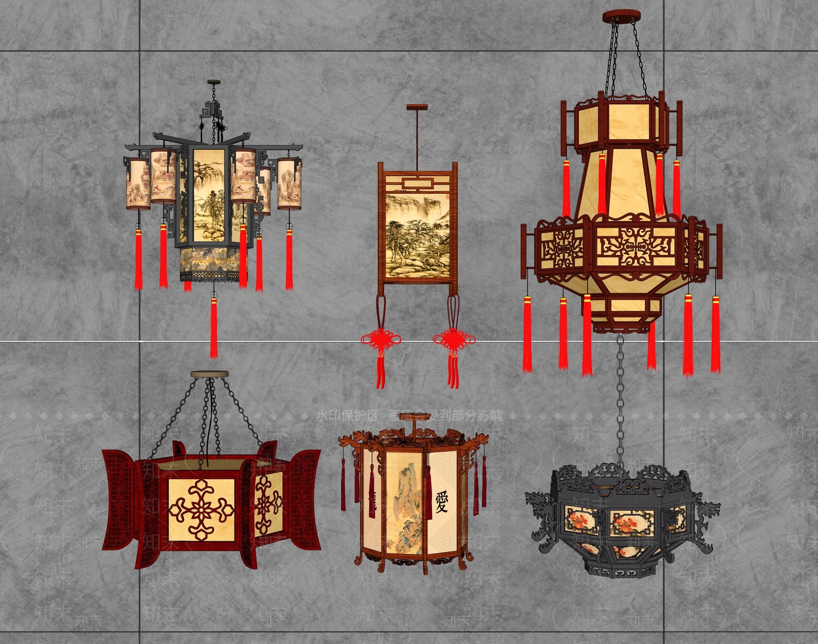 中式宫灯组合SU模型下载【ID:1120121756】