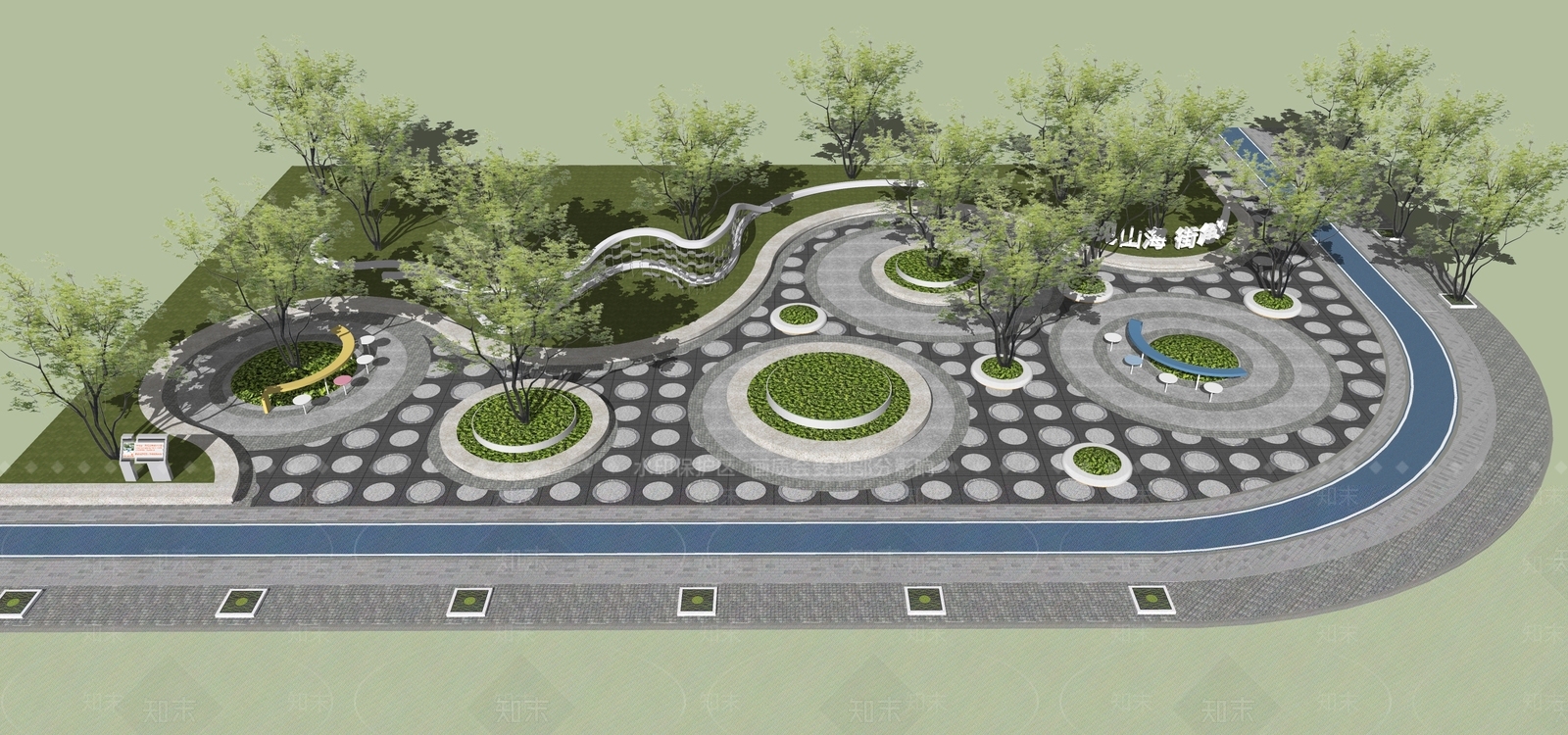 现代公园景观SU模型下载【ID:1120123438】
