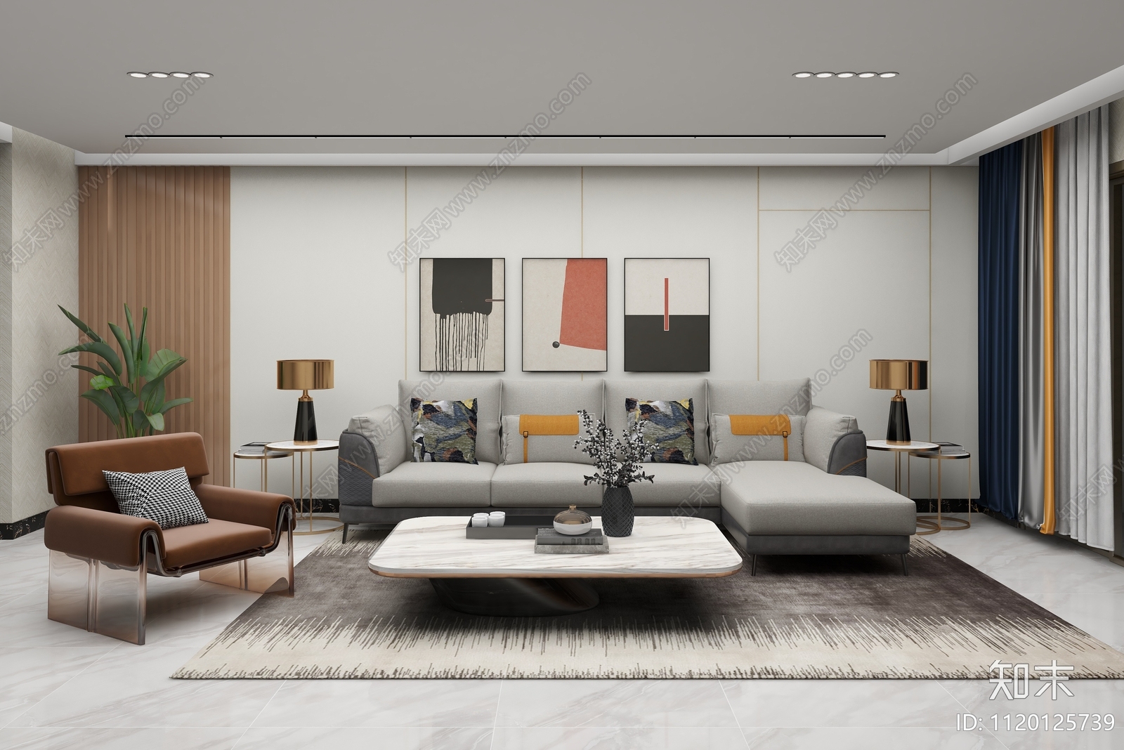 轻奢风三室两厅户型设计施工图下载【ID:1120125739】