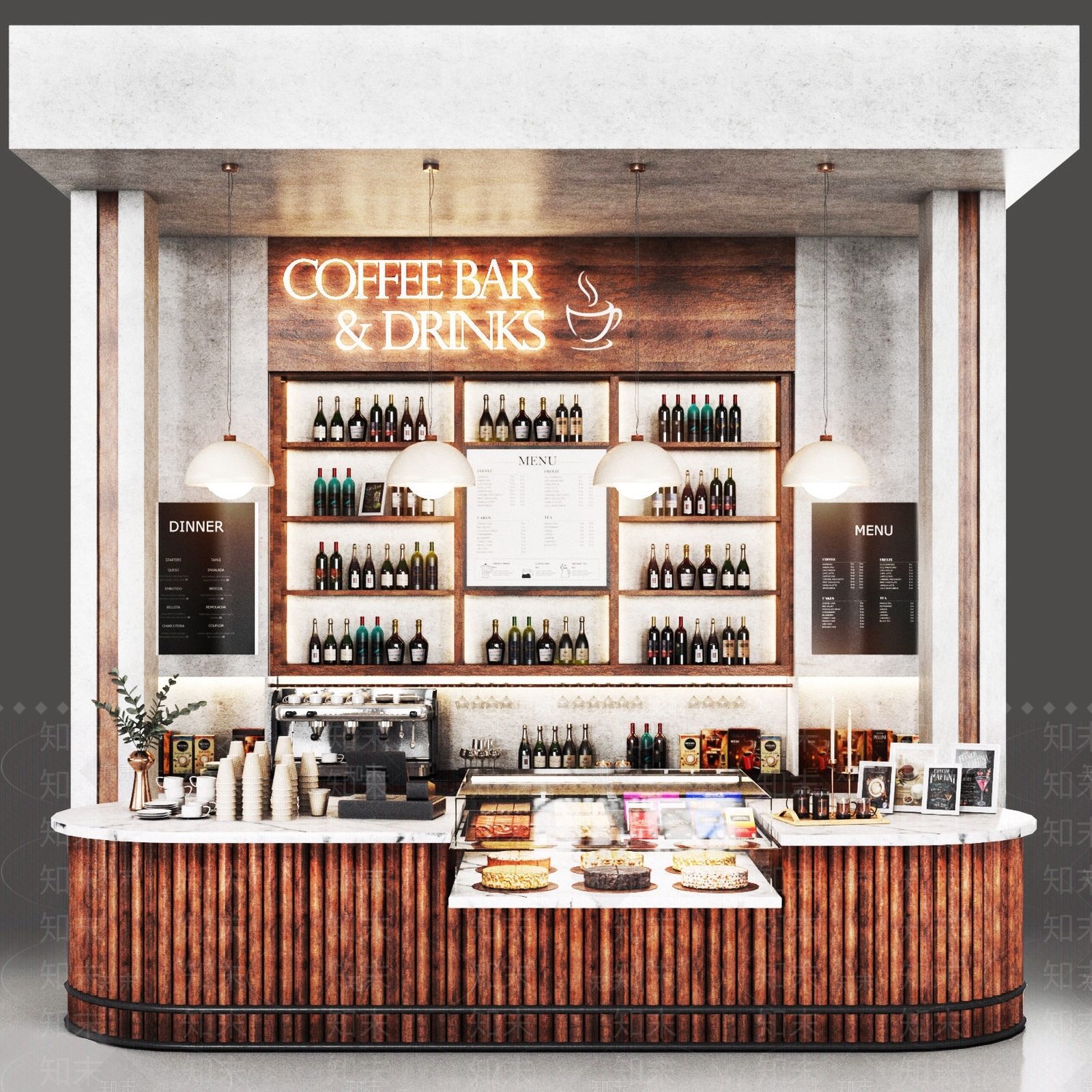 现代咖啡店吧台3D模型下载【ID:1120141521】