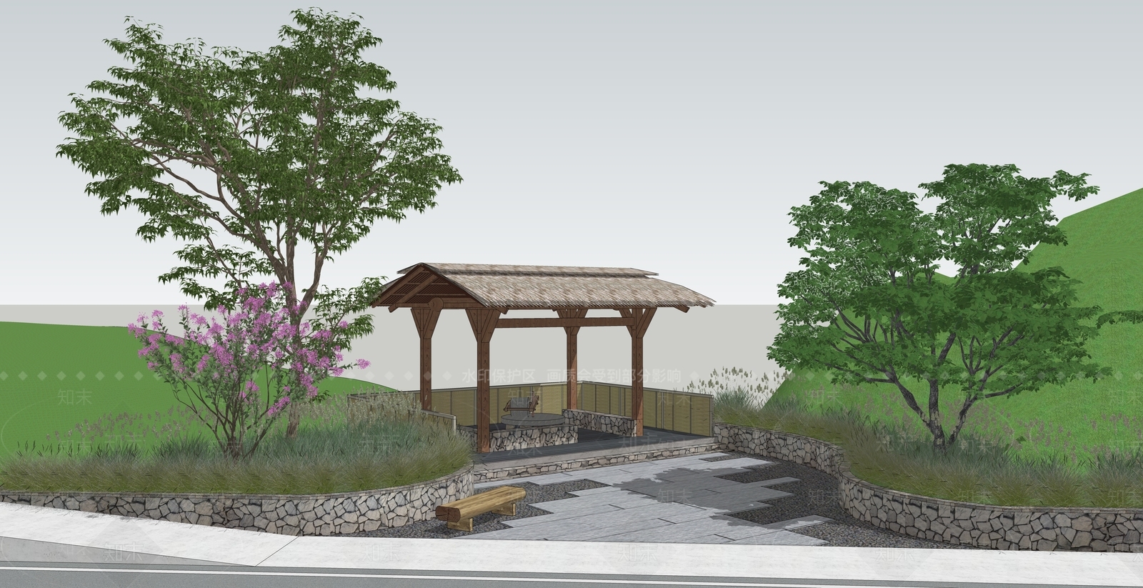 现代公园景观SU模型下载【ID:1120153154】