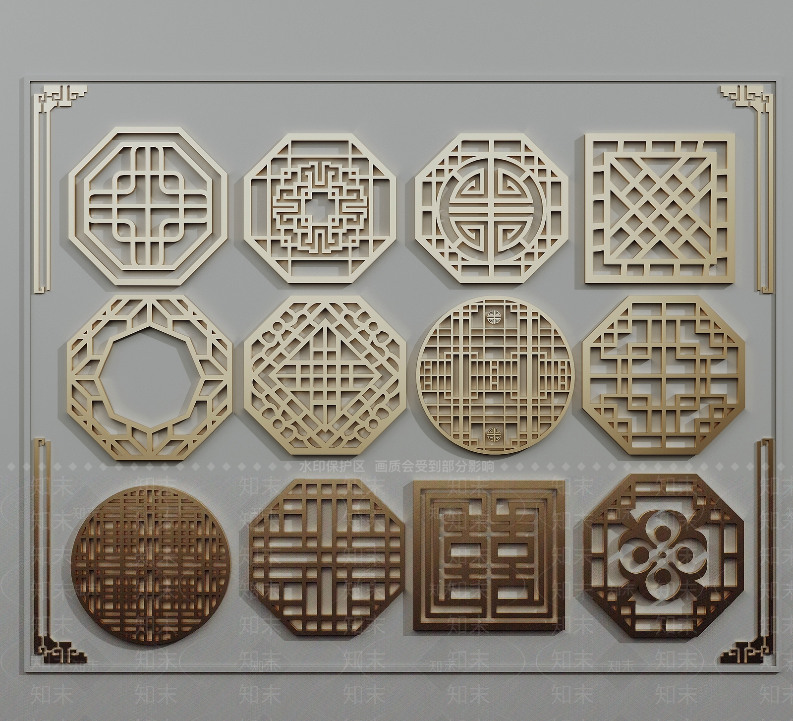 中式镂空雕花3D模型下载【ID:1120167731】