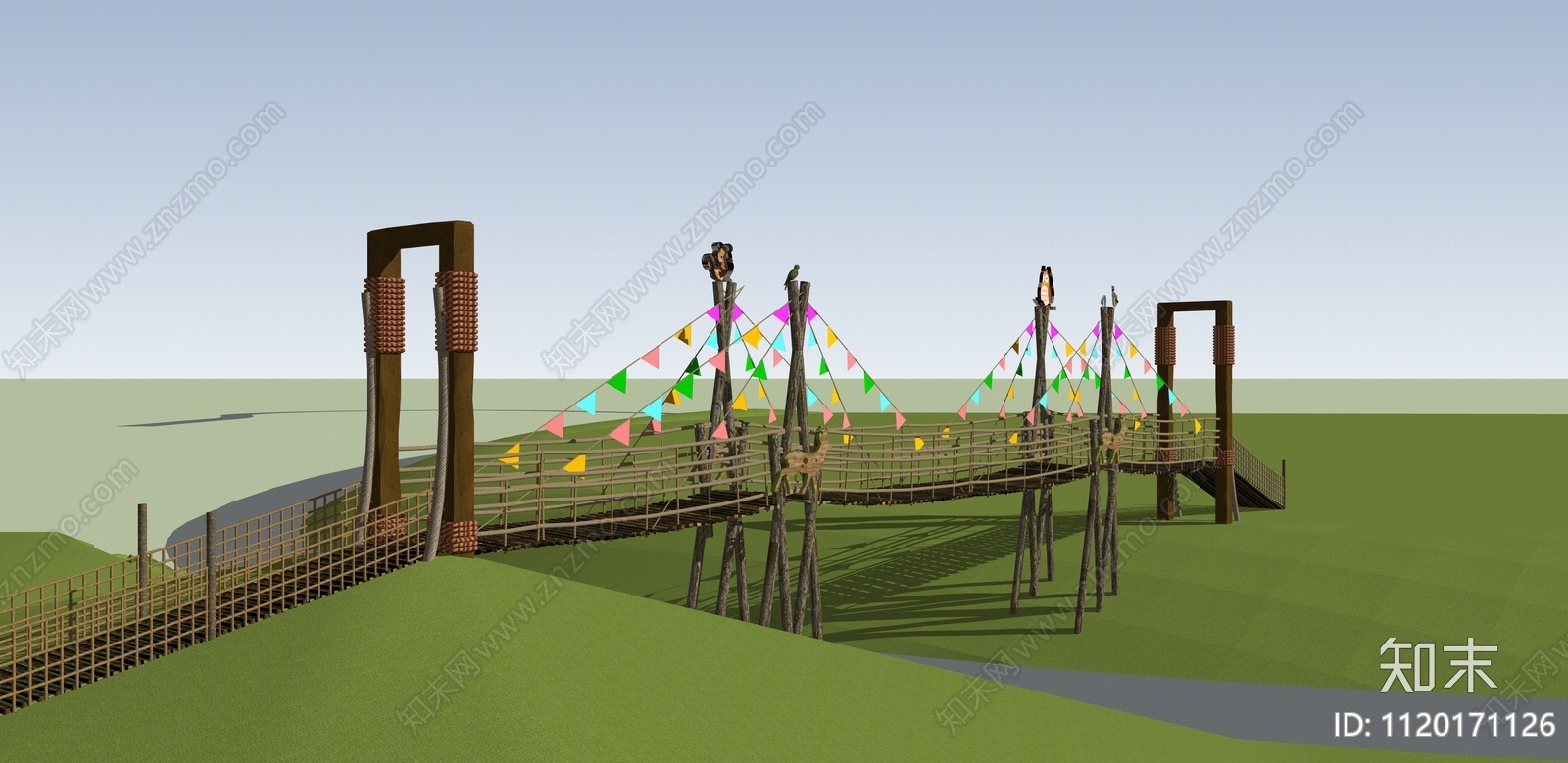 现代观光木栈道SU模型下载【ID:1120171126】