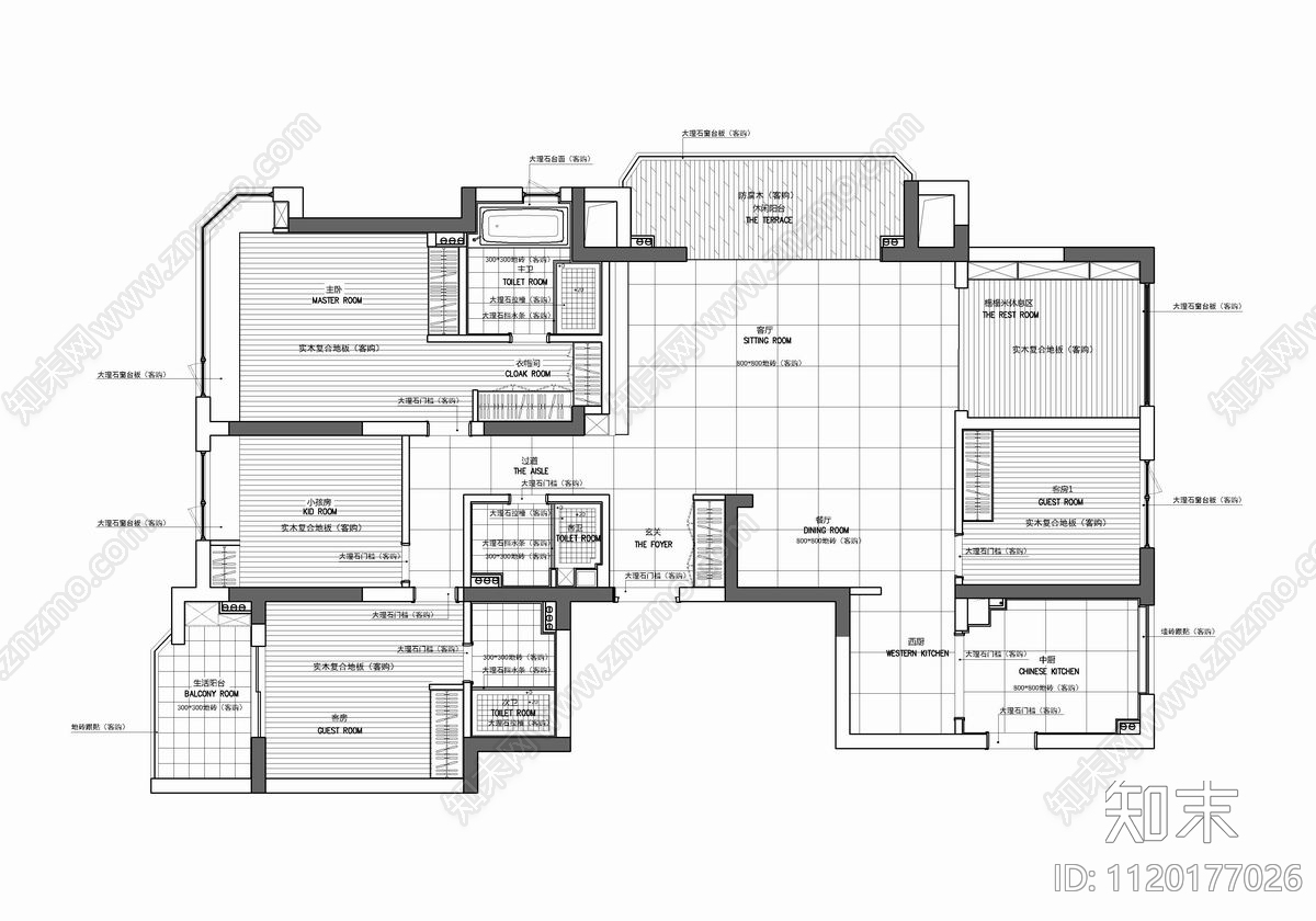 200㎡家装大平层住宅装修CAD施工图cad施工图下载【ID:1120177026】