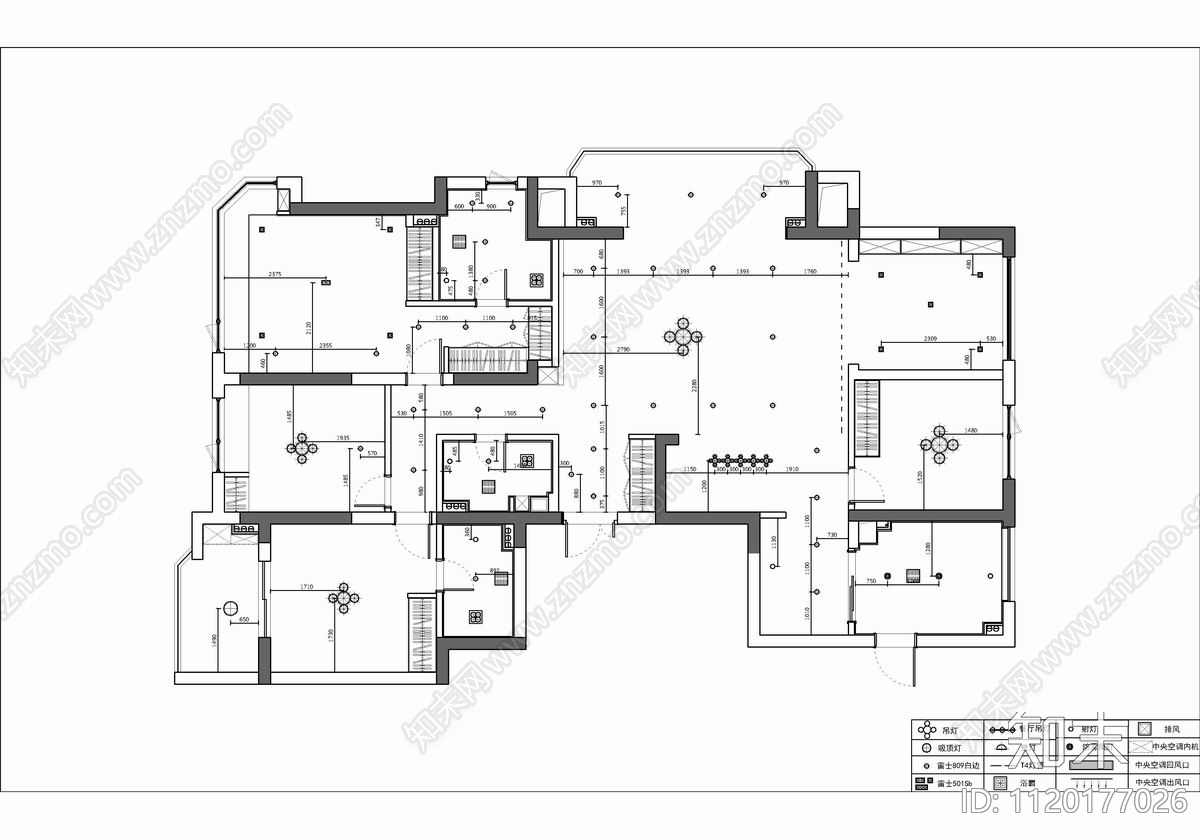 200㎡家装大平层住宅装修CAD施工图cad施工图下载【ID:1120177026】