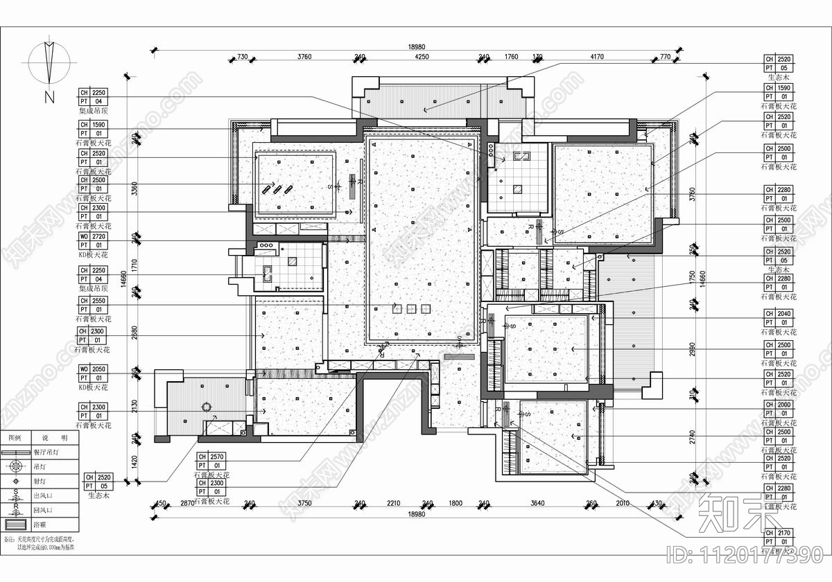 200㎡家装大平层CAD施工图cad施工图下载【ID:1120177390】